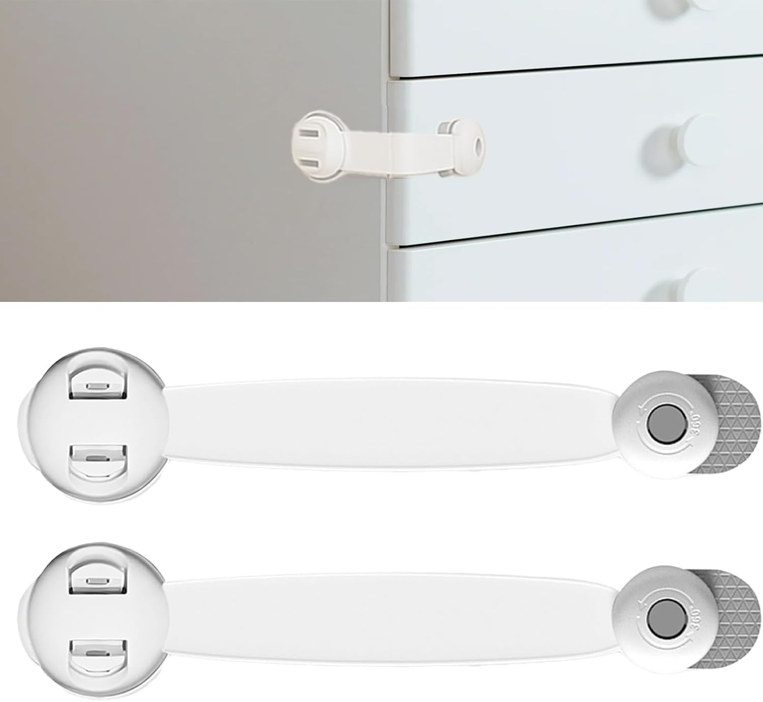 Child Proof Cupboard Locks, 2PCS Baby Proofing Latches for Cabinets and Drawers, No Tools Needed for Installation, Fridge Lock for Kitchen, Bathroom, Living Room and Office, 23.5 * 4.9Cm, Grey image number 1