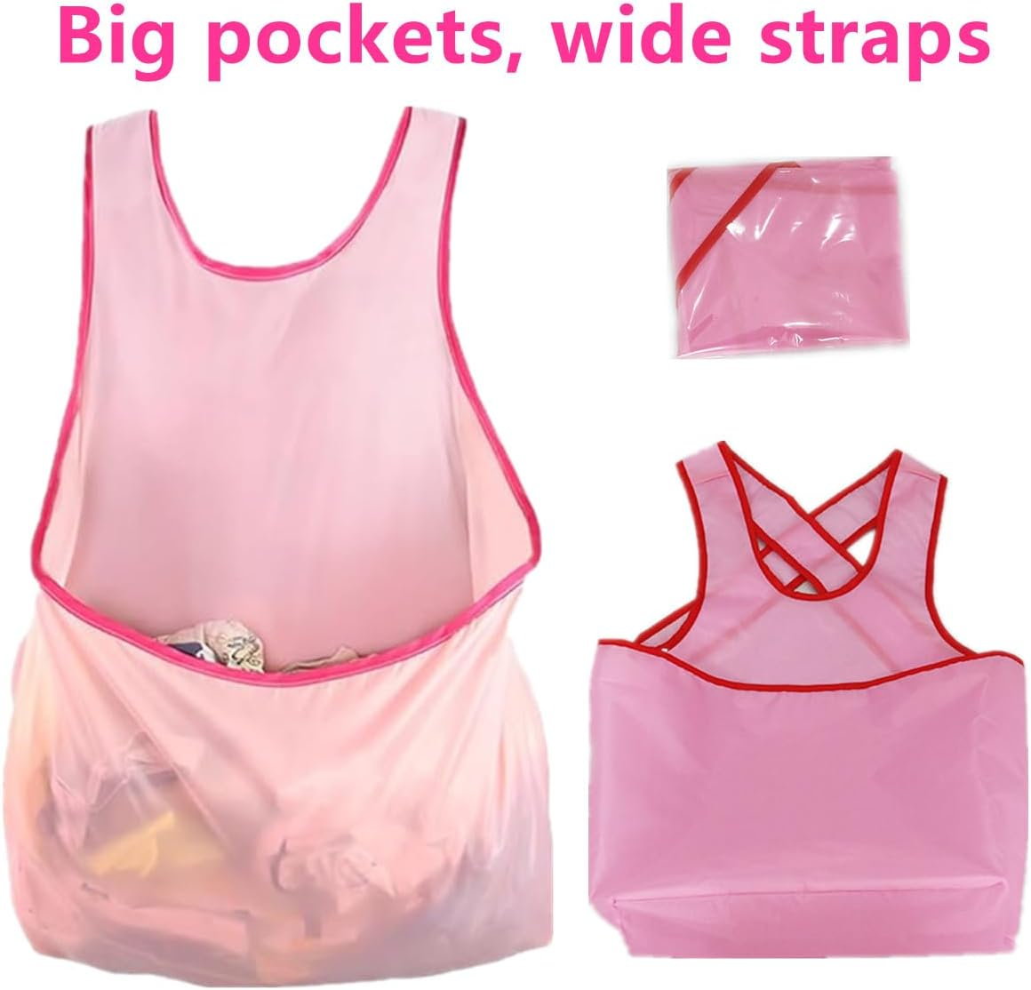 Laundry Apron with Bag, Unstooped Waterproof Laundry Apron with Large Pocket,For Drying Clothes, Sorting Dry Clothes(Pink) image number 1