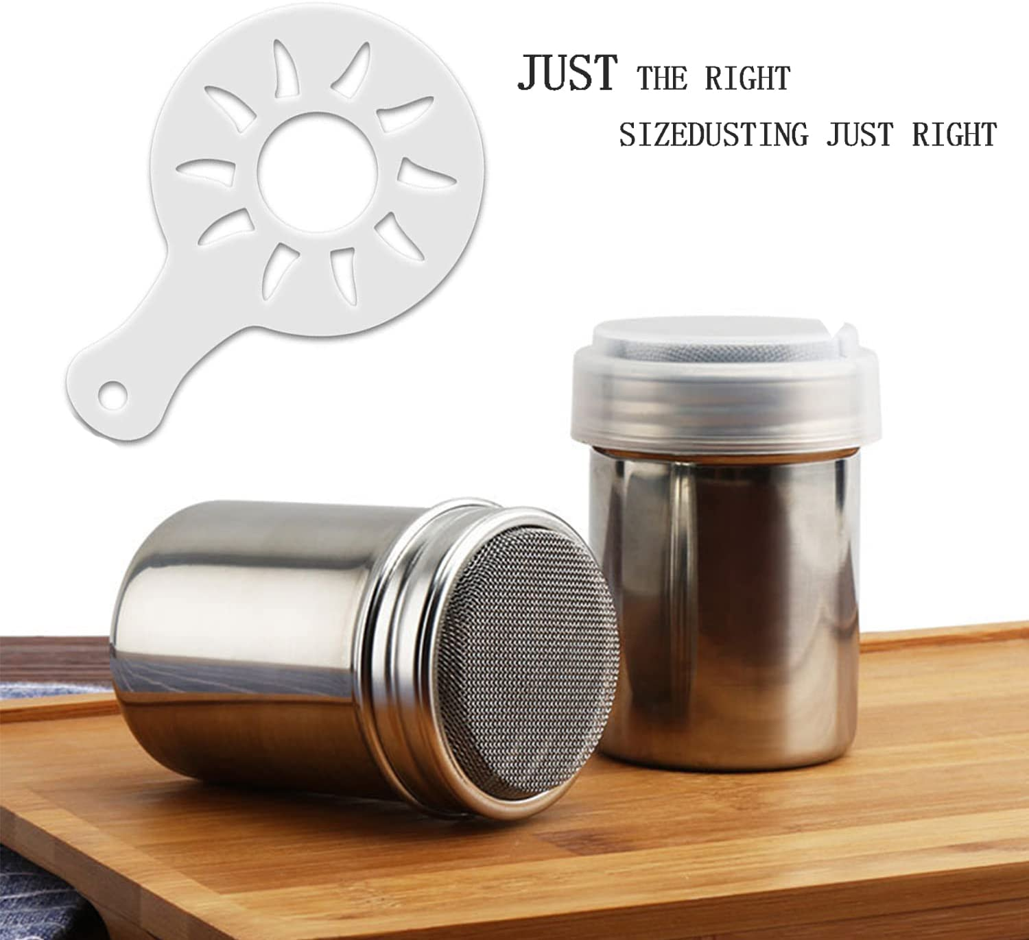 Powder Sugar Shaker Duster,1Pcs Stainless Steel Chocolate Dusters,Stainless Fine Mesh Shaker,Mesh Cans,Stainless Shaker,Coffee Cocoa with Printing Molds