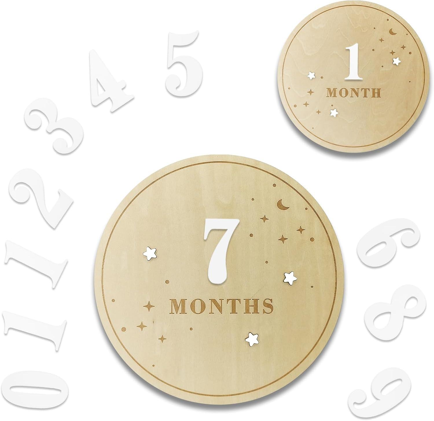 Baby Monthly Milestone Disc - Double-Sided 3D Birth Announcement Sign, 5.9" Wooden Disc with Numbers 1-12 for Monthly Milestones, Newborn Photo Props & Baby Shower Keepsake Gift (White) image number 2