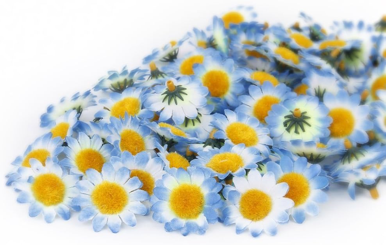 100Pcs Artificial Flowers Wholesale Fake Flowers Heads Gerbera Daisy Silk Flower Heads Sunflowers Sun Flower Heads for Wedding Party Flowers Decorations Home Decor Blue image number 3