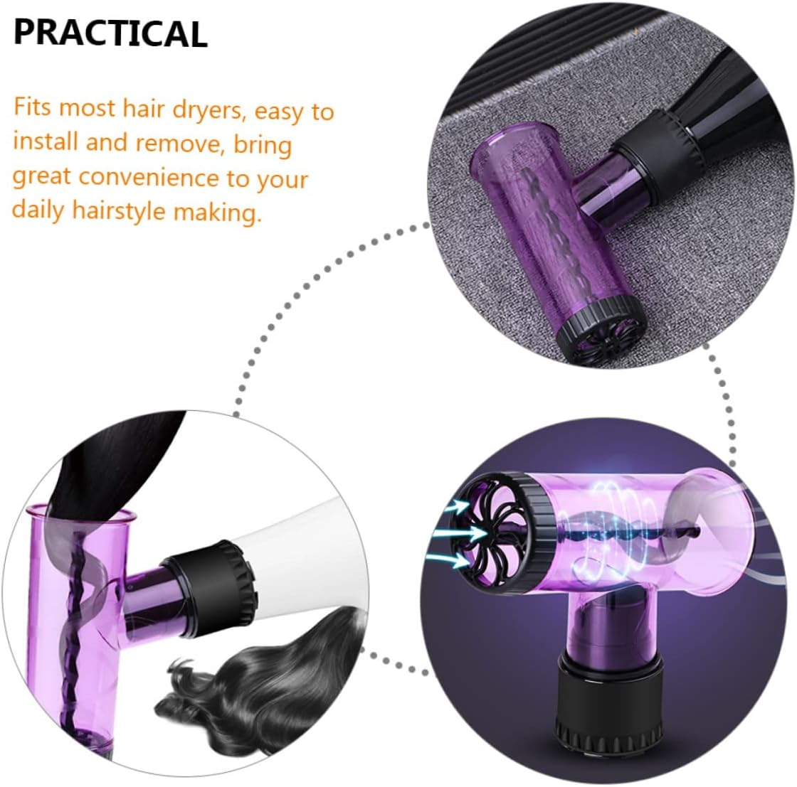 SHERCHPRY Curling Hair Dryer Diffuser Attachment Travel-Friendly Hair Curling Tool Purple for Large Waves and Curly Styles image number 3