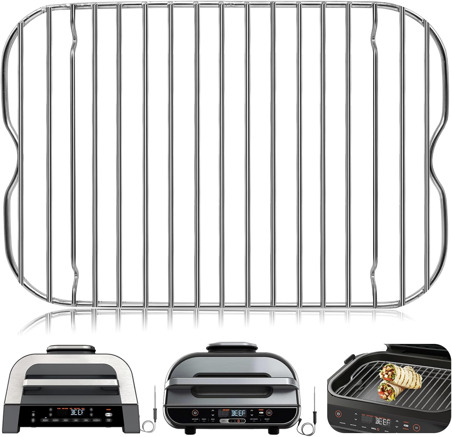 GWBSXM Air Fryer Replacement Parts for Ninja Foodi FG551 Smart XL Indoor Grill with Air Fry, 11.6''*7.6'' Stainless Steel Air Fryer Accessories Roasting Steamer Grill Racks Baking Tray，Dishwasher Safe image number 6