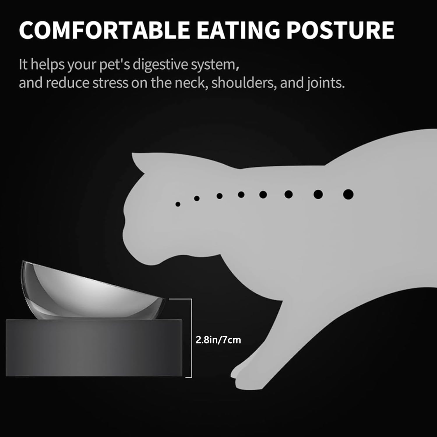 Raised Dog Cat Food Bowl 304 Stainless Steel, PRENDIEEN Elevated Pet Food and Water Bowl Dishes, Elevated Cat Bowls, Non-Slip Tilted Cat Bowl No Spill image number 2