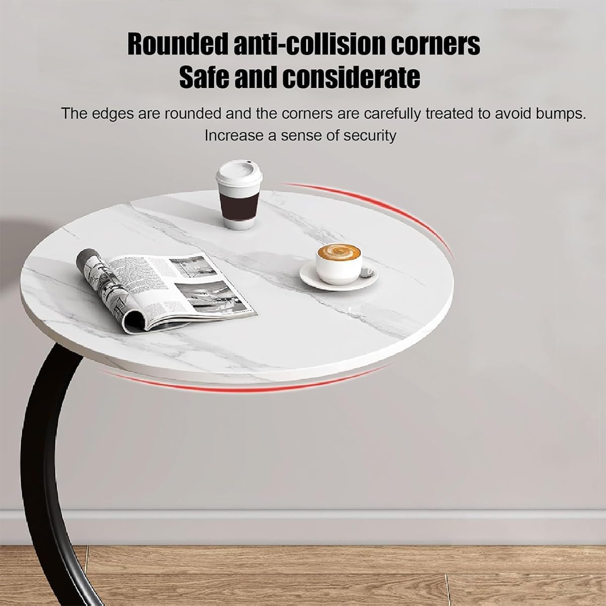 AIMALL 1Pc round Coffee Table 11.8X23.6X15.7 Inch Minimalist Side Table with Rounded Corners and Metal Frame for Living Room or Bedside Storage