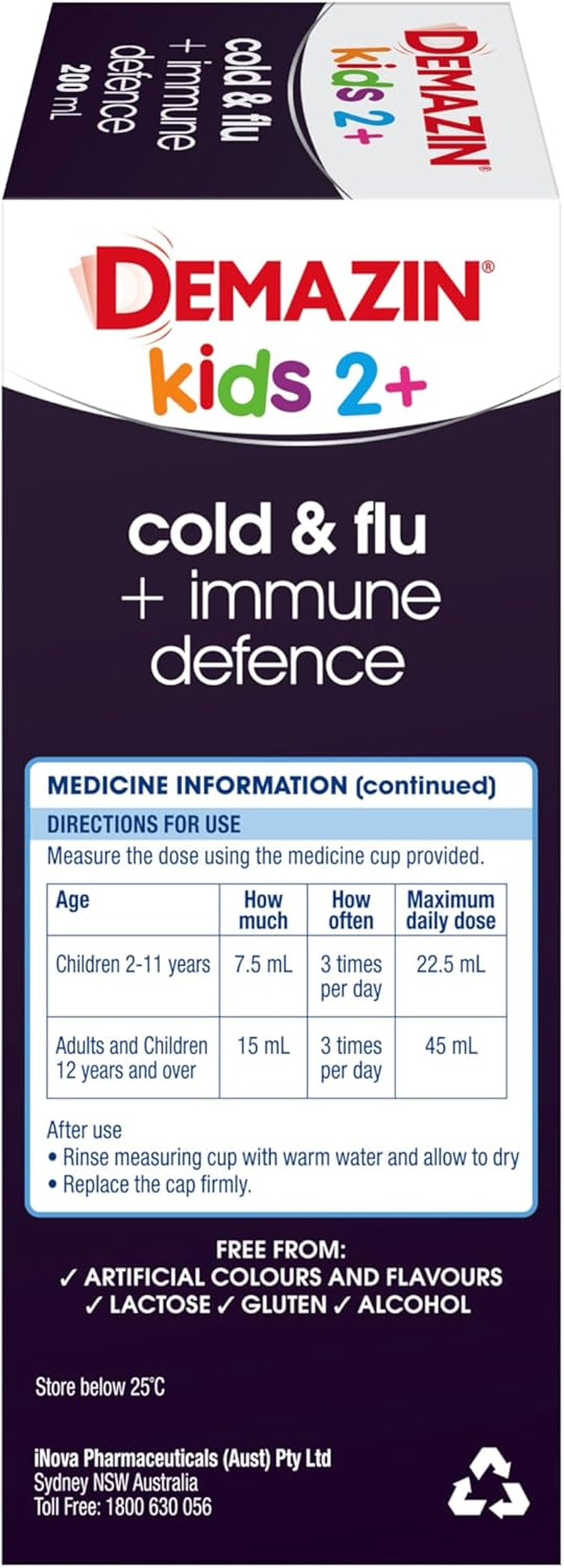 Demazin Cold and Flu + Immune Defence Natural Berry Oral Liquid for 2+ Years Kids 200 Ml image number 5