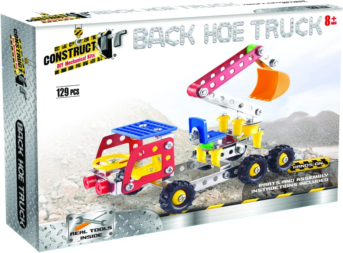 Construct IT Hoe Truck &ndash; 129-Piece STEM Metal Build Set &ndash; Build Your Own Digger Model with Kid-Friendly Tools &ndash; Educational Engineering Toy for Kids Ages 8&ndash;12 image number 3