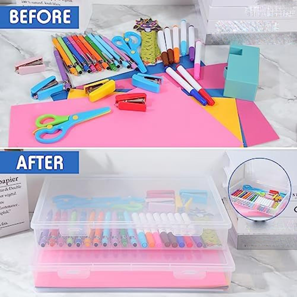 Domoi 4 Pcs A4 Scrapbook Paper Storage Box Arts Craft Organizers Storage Box for 8.5 X 11 Inch Letter Paper Photo Picture Storage image number 5