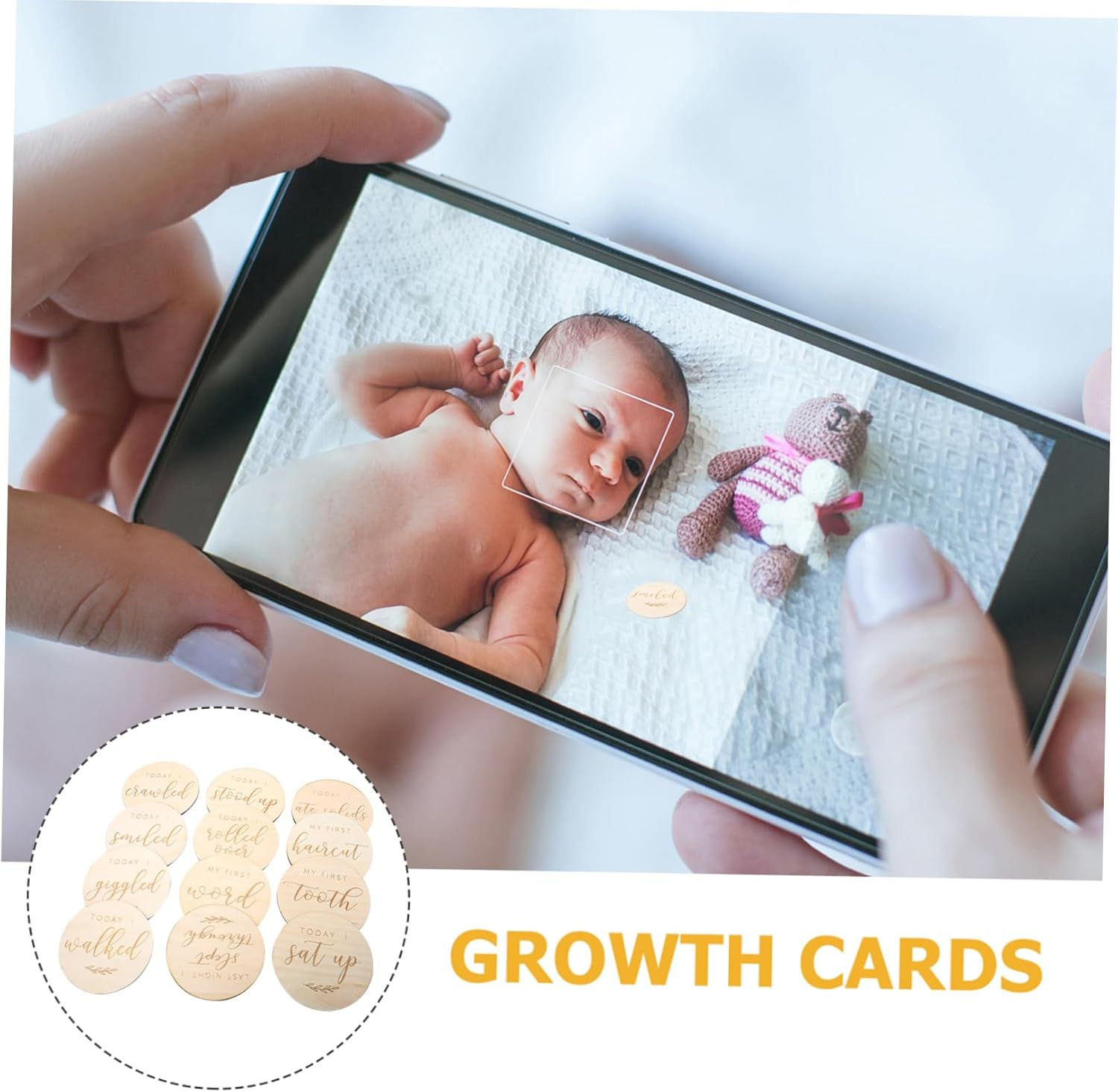 NUOBESTY 12Pcs Wooden Commemorative Card Baby Growth Cards Born Essentials for Baby Photo Prop Memory Milestone Newborn Boy Cards Hand Commemorative Growth Recording image number 2