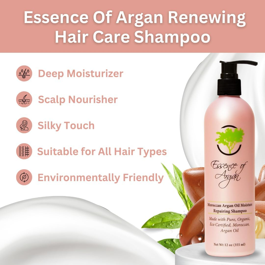 Essence of Argan Renewing Hair Care Products with 100% Pure Moroccan Organic Argan Oil - Volumizes, Nourishes and Heals Your Hair - All Hair Types (Shampoo) image number 6