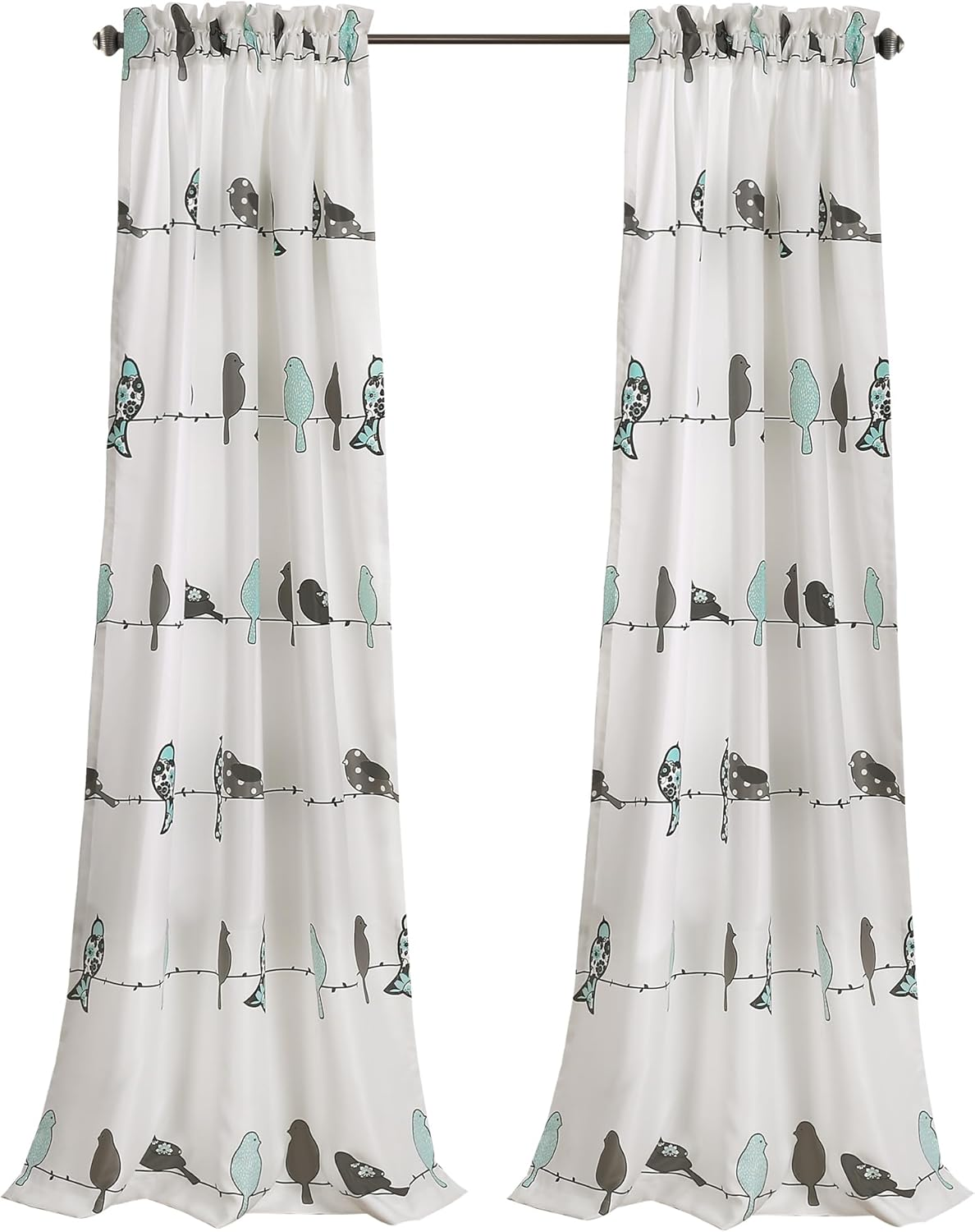 Lush Decor Rowley Birds Light Filtering Window Curtain Panels, Pair, 52" W X 84" L, Blue & Gray - Colorful Floral Print - Whimsical & Playful Bird Curtains for Bedroom, Living Room, or Dining Room image number 3