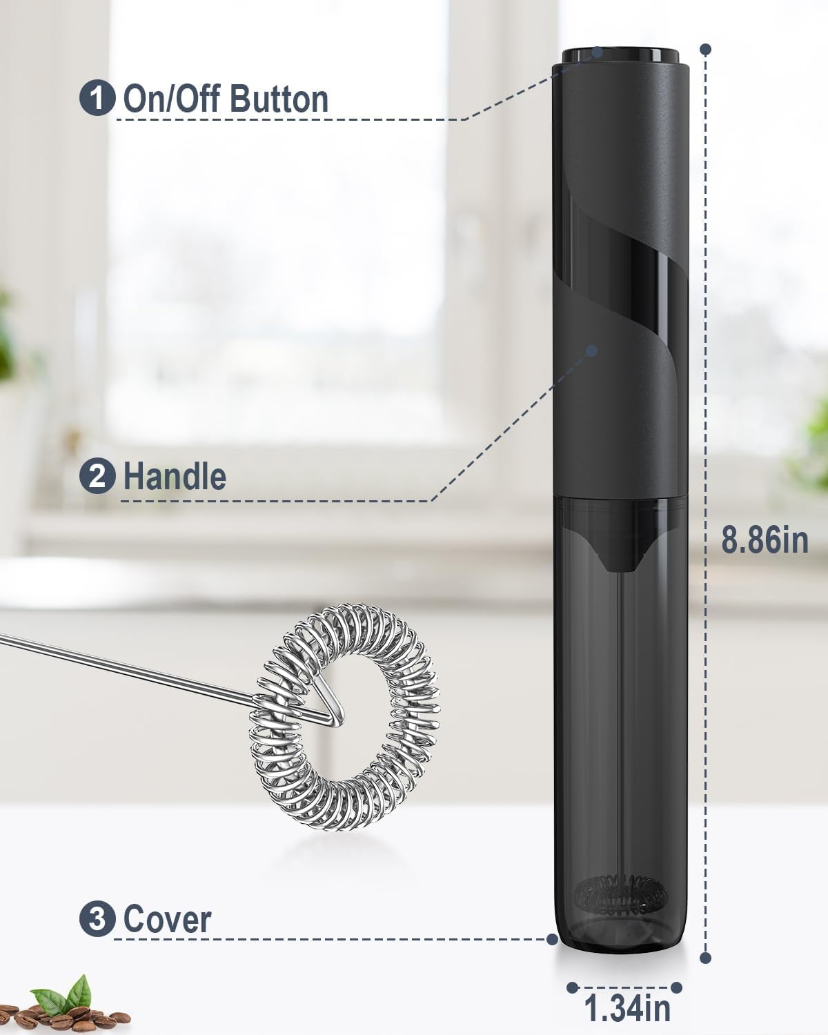 Milk Frother Handheld Electric Whisk Mini AA Battery Operated Foam Maker, 2 Speeds Food Grade Stirrer for Cappuccino, Frappe, Hot Chocolate, Compact Design for Barista & Home Use image number 4