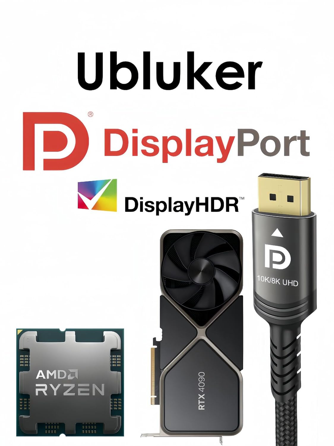 10K 8K 4K Displayport Cable 40Gbps 3 M, VESA Certified DP to DP Cable V1.4 V1.2 Nylon Braided UHBR HDCP DSC1.2 10K 8K60Hz 4K 165Hz 144Hz 2K 240Hz Freesync G-Sync Monitor PC Projector image number 3