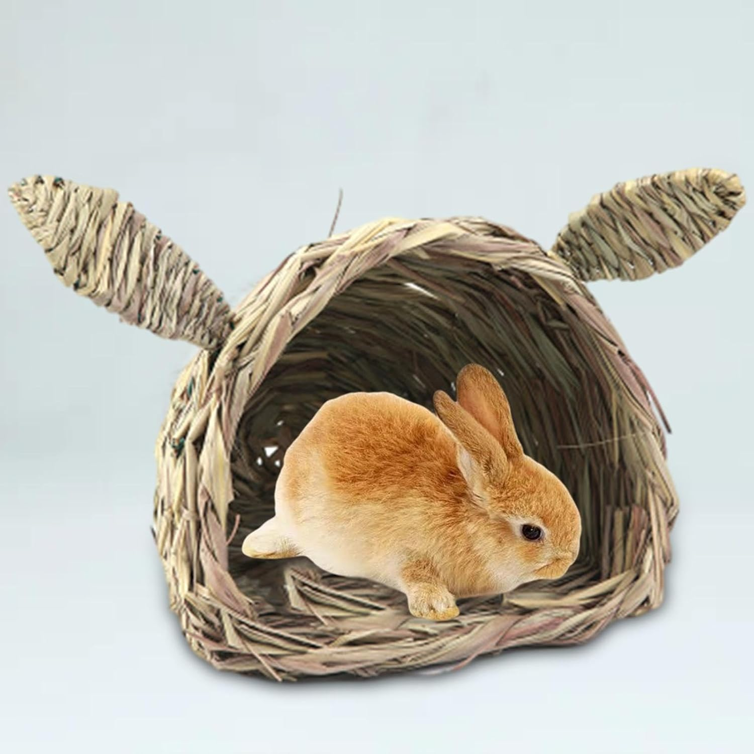 Folpus Hideaway Hut Toy Hay Bed Handmade Woven Bunny Grass Tunnel Rabbit Grass Bed for Chinchilla Small Animals Bunny Play and Sleep image number 5