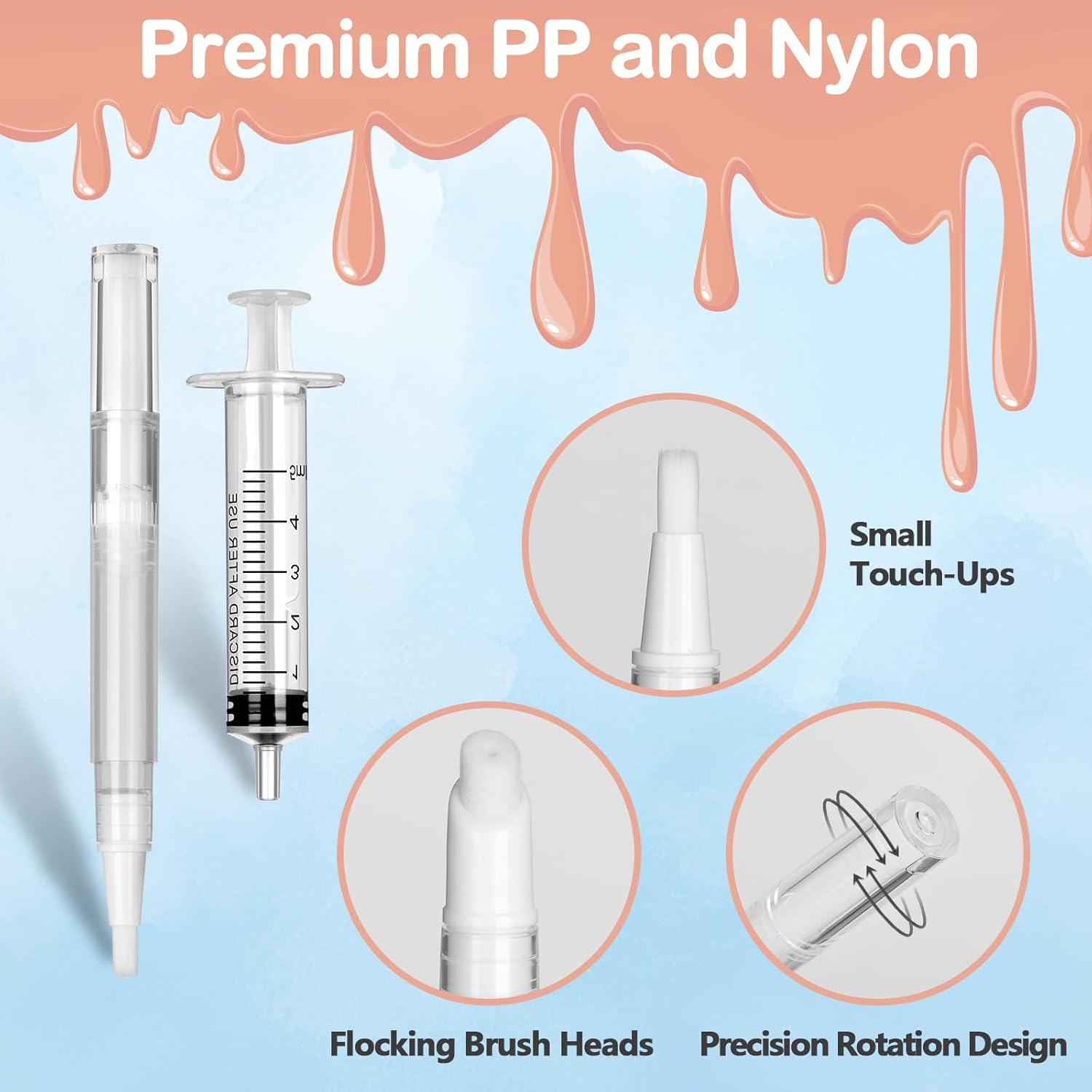 Pack of 15 Refillable Touch up Pens, Drywall Repair Kit, Refillable Brush Pens, Empty Paint Pen Marker, Transparent Wall Paint Touch up Pen, Empty Rotary Pen with Syringe image number 2