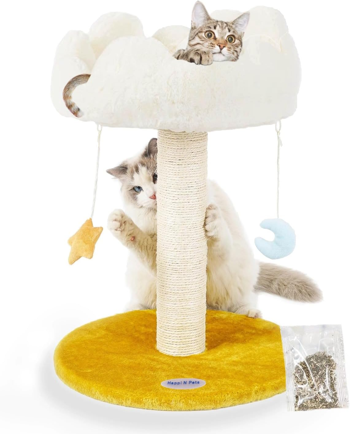 Happi N Pets Cloud Cat Scratching Post with Bed, Cat Tree for Indoor Cats, Nature Sisal Cat Scratcher with Cat Cozy Fluffy Perch for Kitten & Adult Cats, Small Cat Tower with Balls, Stable Cat Stand image number 4
