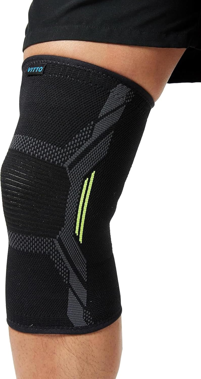 VITTO Knee Brace for Men & Women - Knee Support for Meniscus Tear, Arthritis, Joint Pain, Ligament Injury - Knee Compression Sleeve for Running or Weight Lifting (Black, XL)