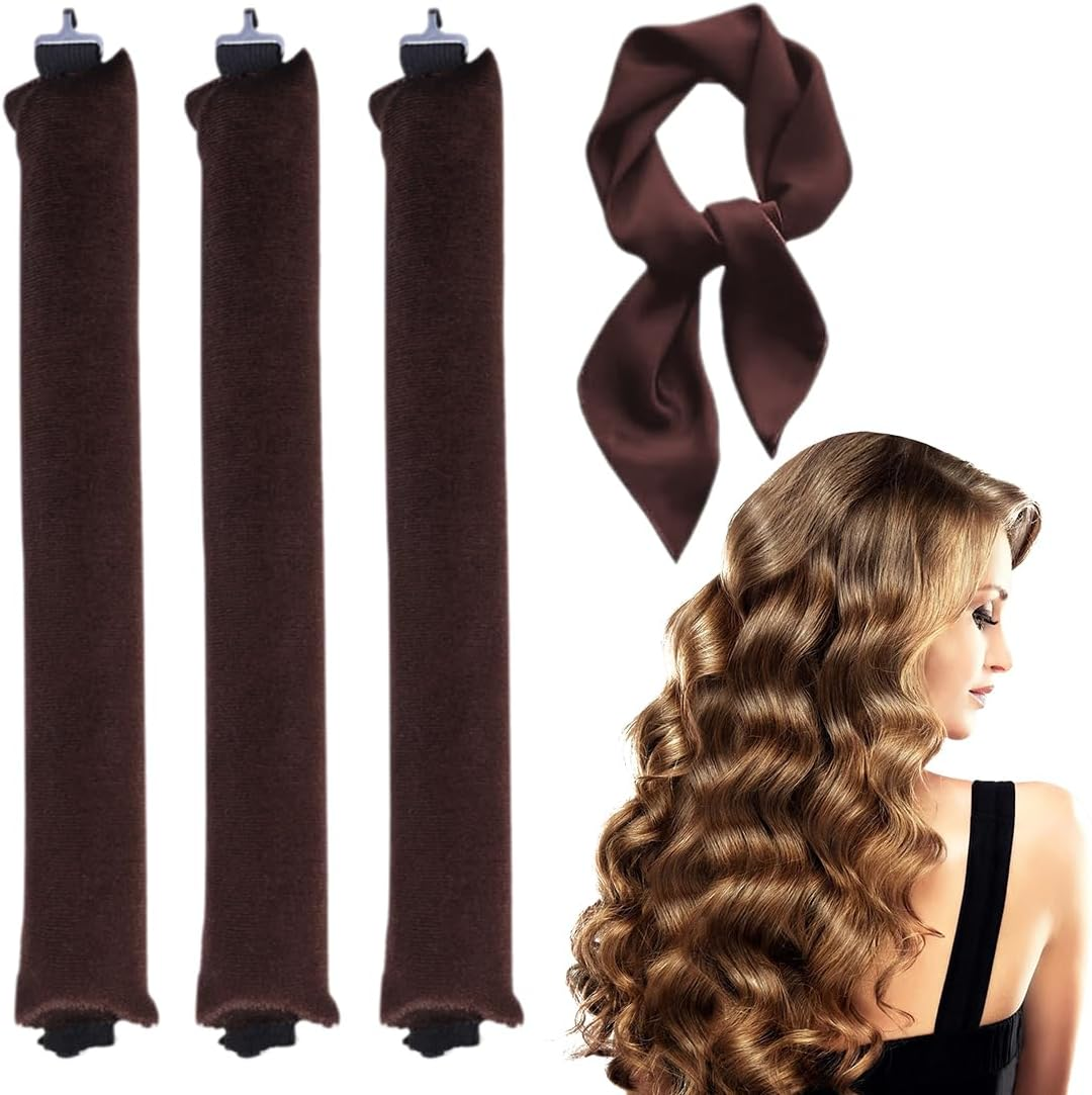 Set of 3 Heat-Free Hair Rollers, Brown, Curlers Overnight with Hooks, Heatless Curls Set, Soft Velvet, Curlers Heatless Curls for All Hair Types image number 2