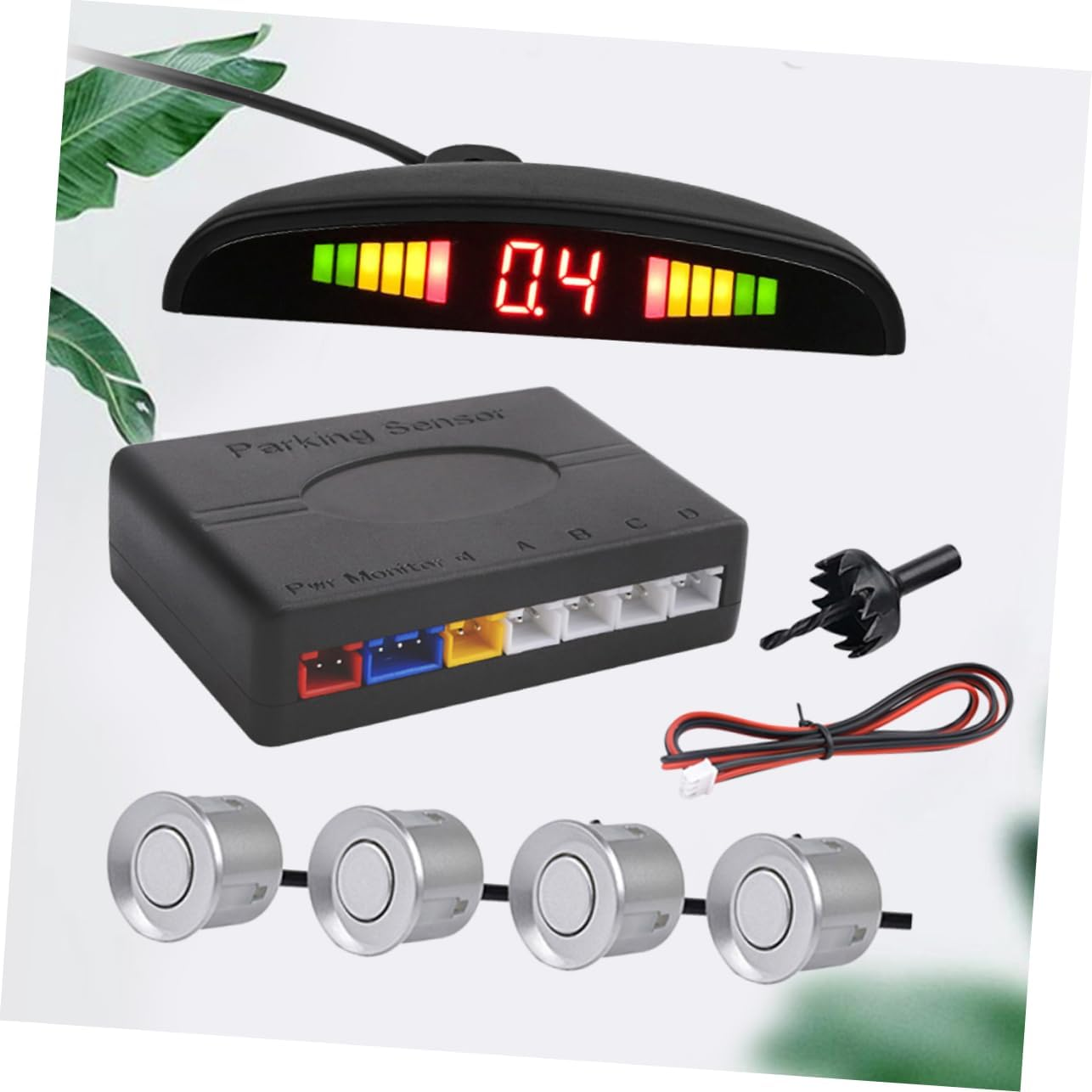 Mobestech Car Parking Warning System with 4 Probe Reversing Radar Sensors, Silver Led Backup Sensor Kit for Rear Parking Safety and Distance Alert image number 4