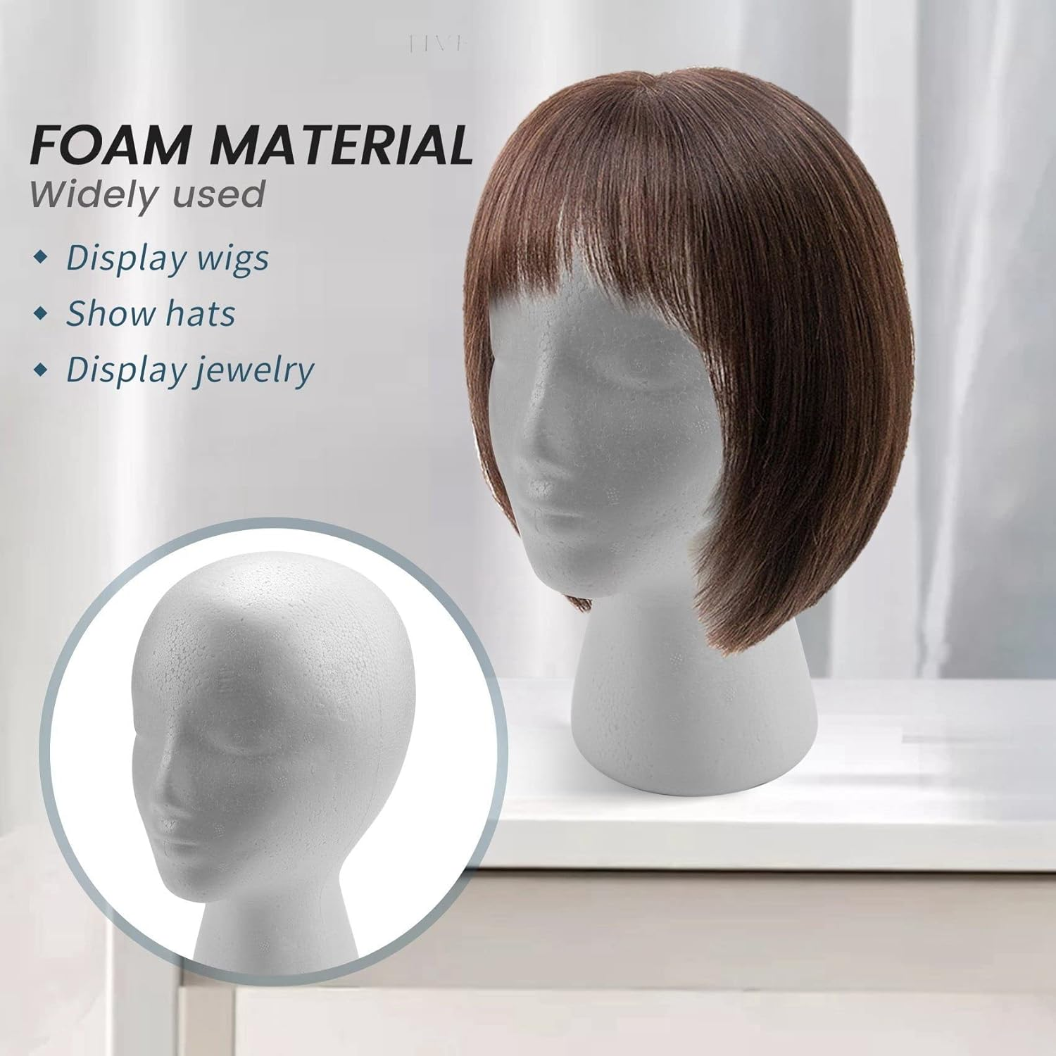Dropfree 27.5 X 52 Cm Faux Mannequin Head Female Foam (Polystyrene) Exhibitor for Cap, Headphones, Hair Accessories and Wigs Women Mannequin Foam image number 6