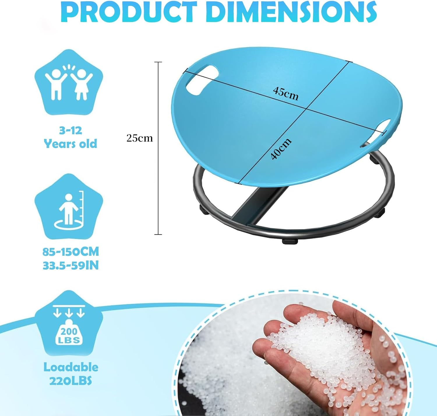 Sensory Swivel Chair for Children, Sensory Spinning Chair for Autistic Kids with Grips (Blue) image number 1