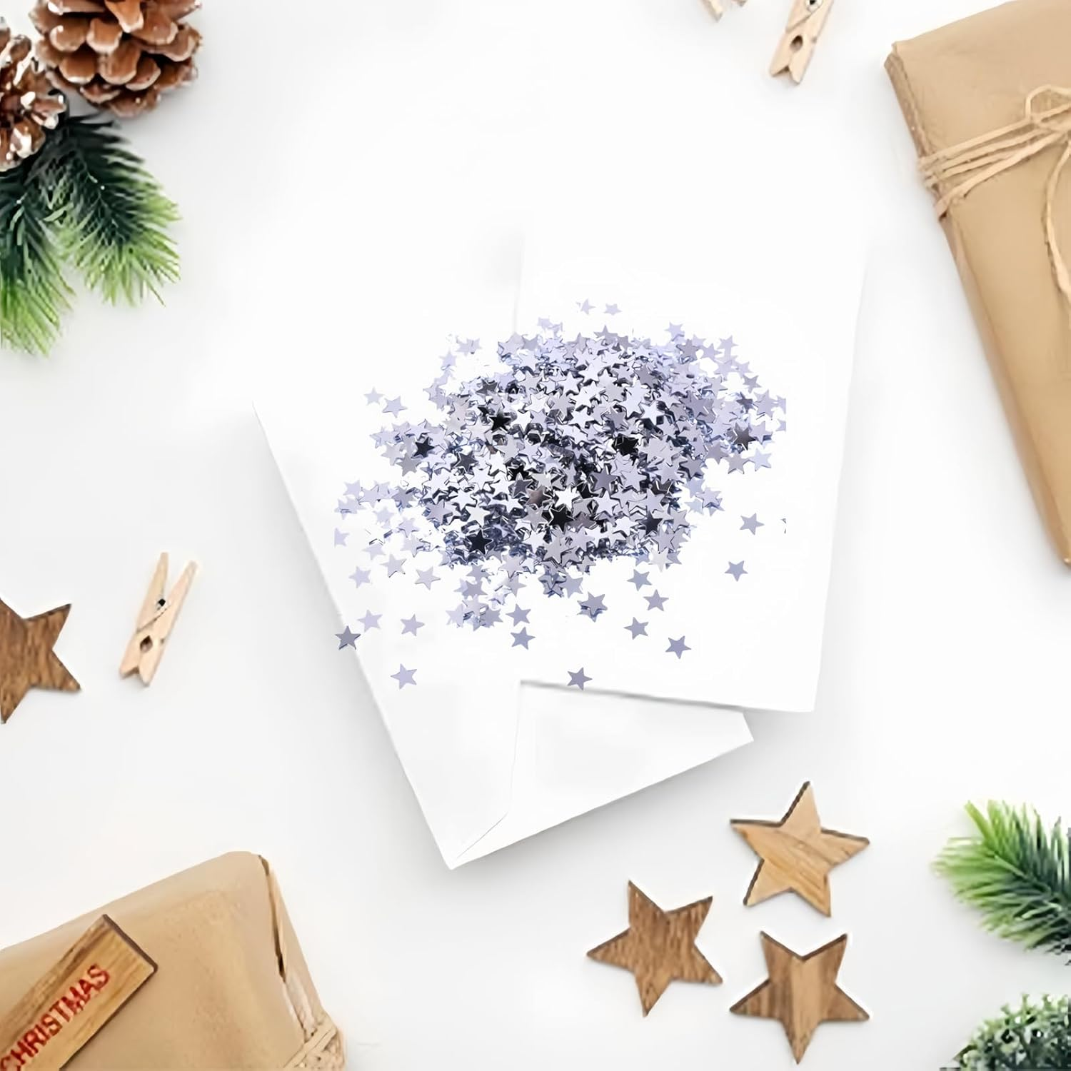 Confetti Glitter, 4000Pcs 30G Plastic Stars Confetti Sparkly Sequins for Nail Art Decorations and Christmas Party Supplies, Silver image number 4