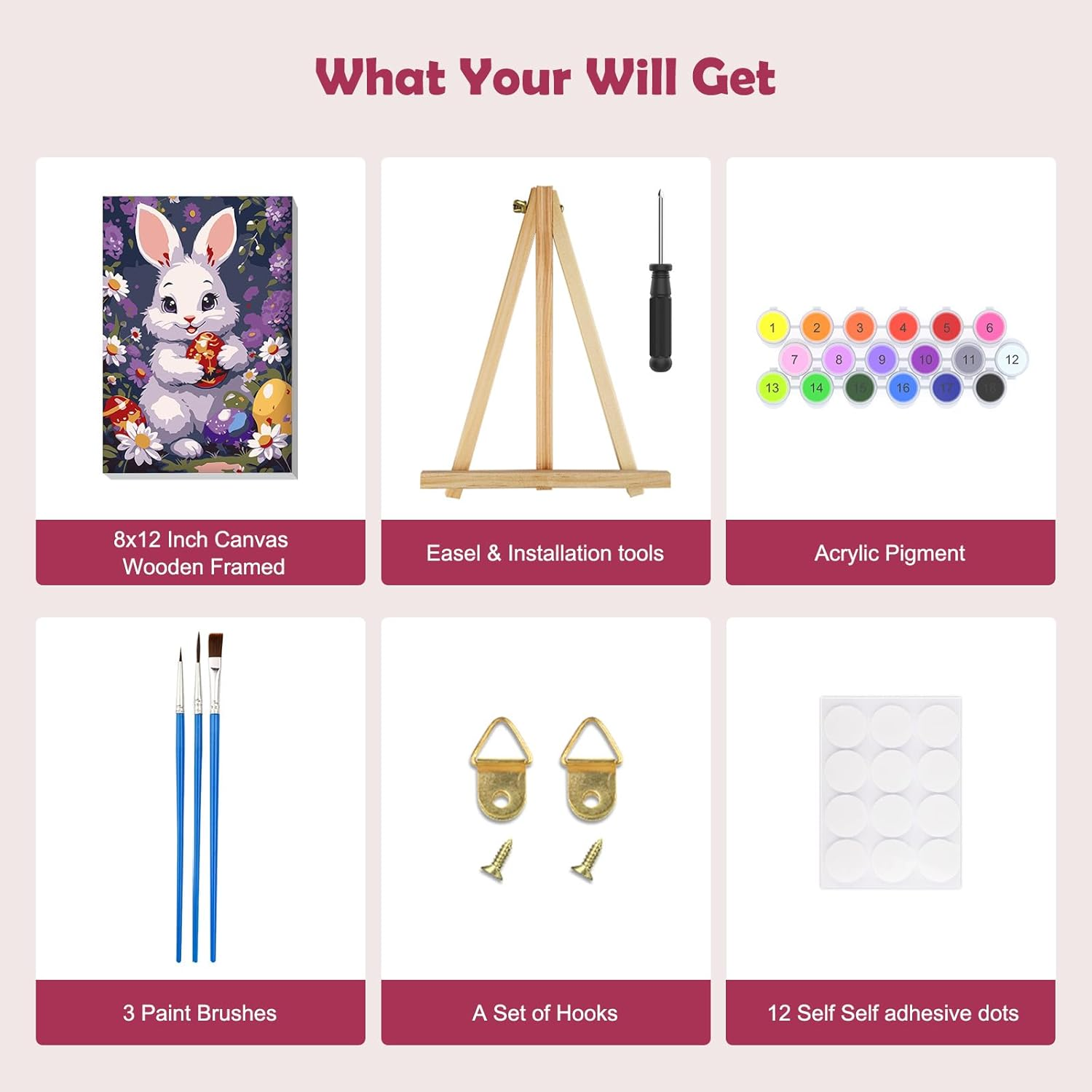 MOGTAA Easter Rabbit Painting by Numbers Adults with Frame, Easter Eggs Painting by Numbers with Wooden Easel, DIY Flower Oil Painting Canvas Set, Acrylic Painting Pictures for Home Decor, 20 X 30 Cm image number 4