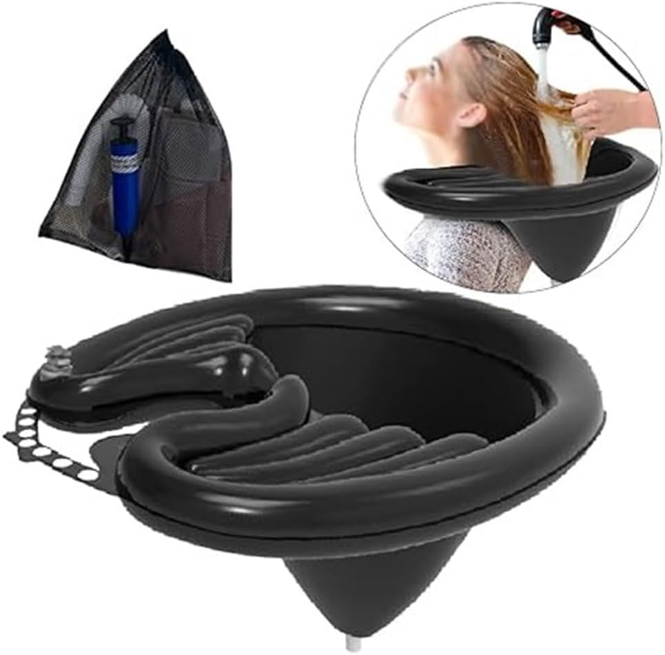 Upright Shampoo Basin Portable Inflatable Shampoo Basin for Washing and Cutting Hair at Home and in Bed without a Salon Chair Drains Tube and Waterproof Shawl Home Shampooing Basins image number 1