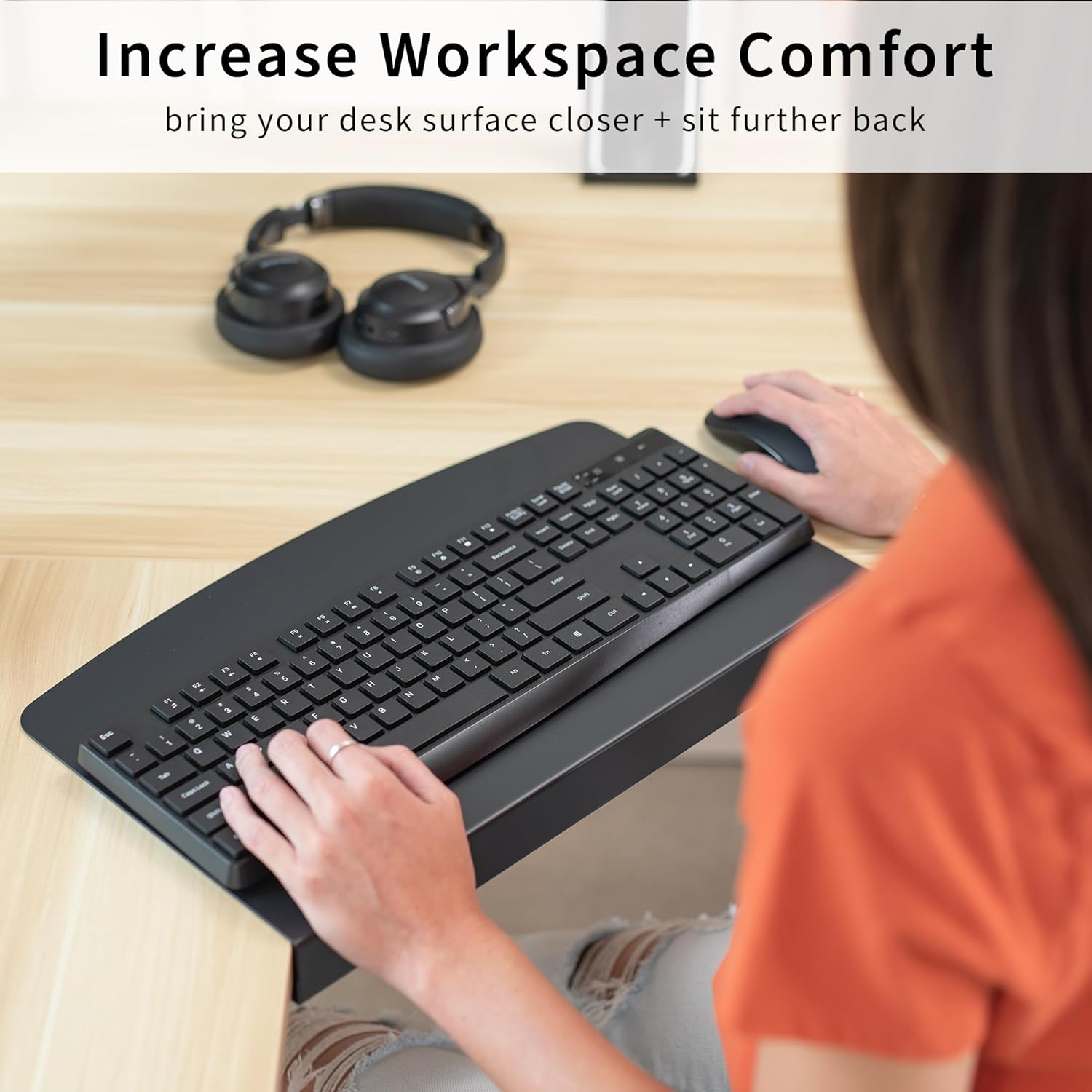 VIVO 17 Inch Corner Desk Connector Platform for Mounting Under-Desk Keyboard Trays on L-Shaped Workstations, Black, DESK-AC07S