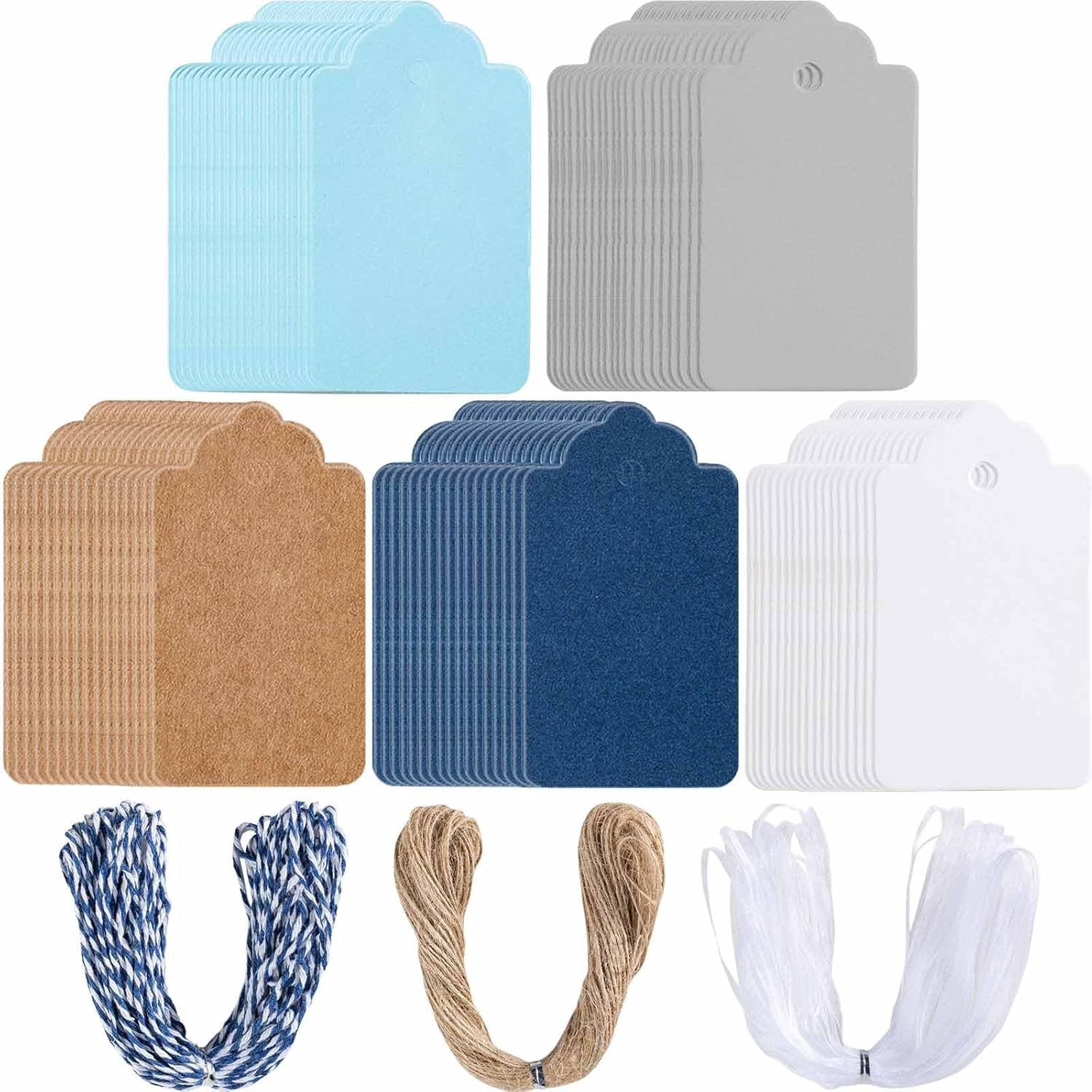 Primbeeks 125 Pcs Premium Gift Tags, Double-Sided Available Kraft Paper Price Tags with 125 Root Natural Jute Twine, Craft Tags Labels Treats Tags for Wedding Christmas Day Thanksgiving, Brown