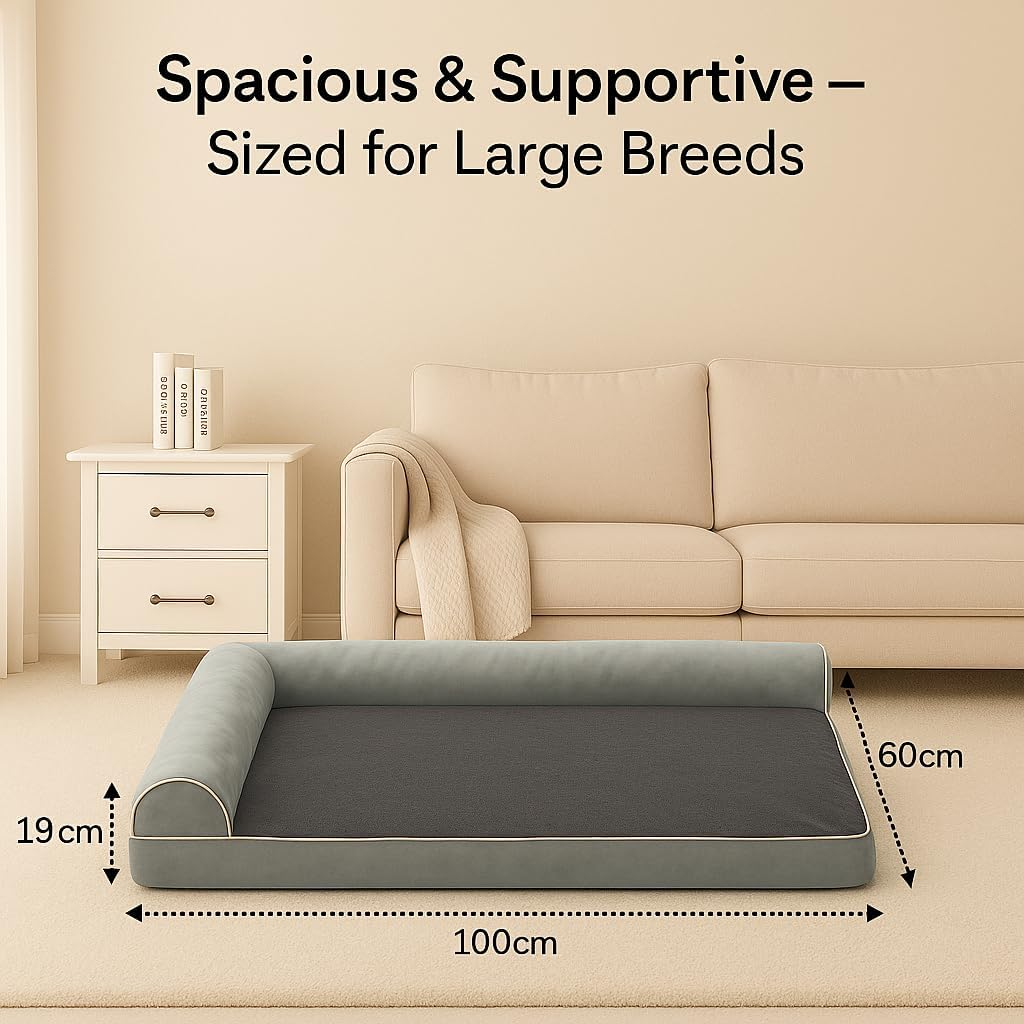 Premium Orthopedic Dog Beds with Egg Foam Support, Large Anxiety Pet Bed with Side Bolsters, 100X60X19Cm Dog Sofa Beds for Medium, Large Dogs with Removable Washable Cover, Ultra-Cozy Pet Crate Bed image number 4