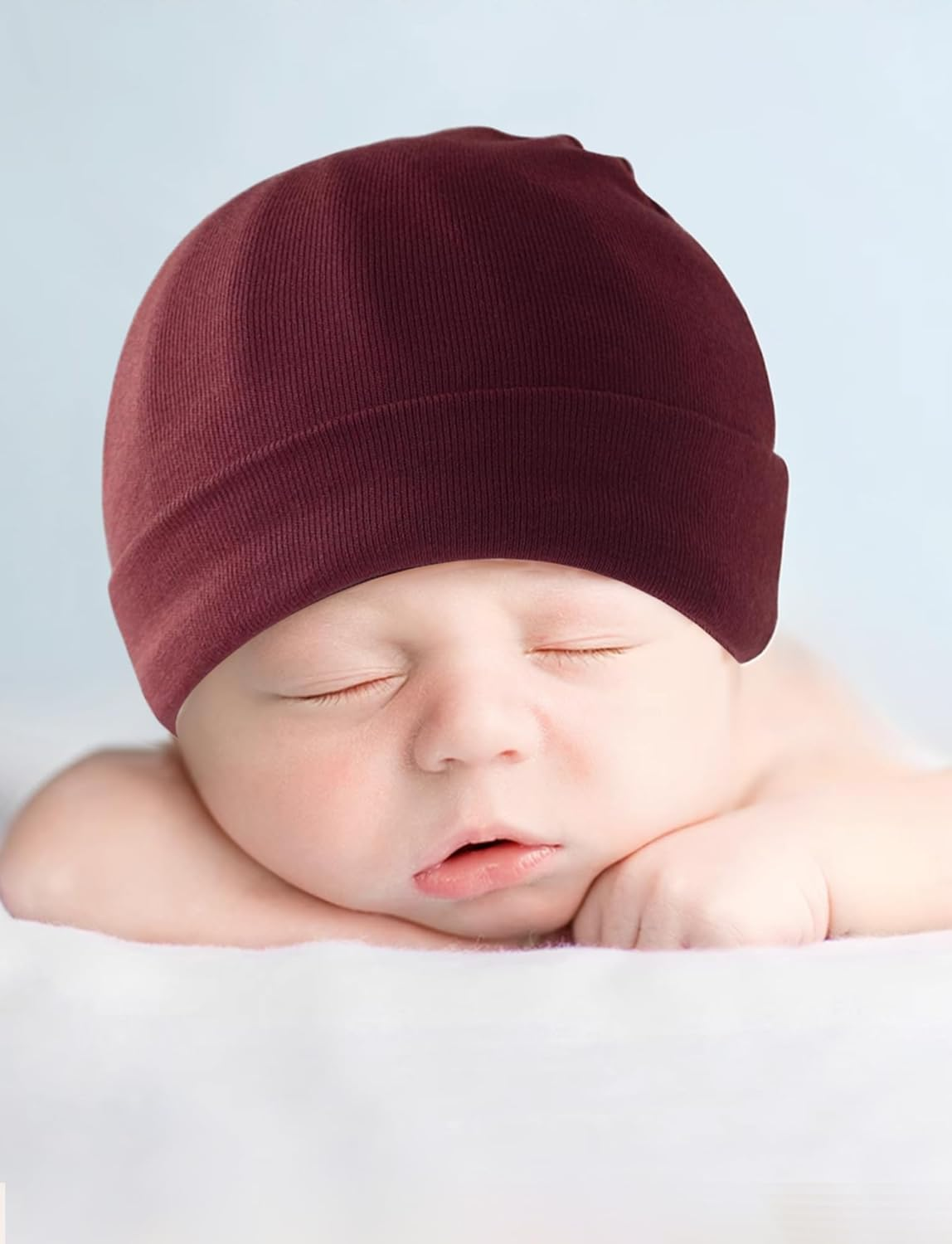 KEOYA Newborn Baby Beanie Cap and Mittens Set Infant Bow Hats Toddler Gloves Newborn Hospital Hats for Baby Boy Girl 0-6 Months 4 Sets image number 5