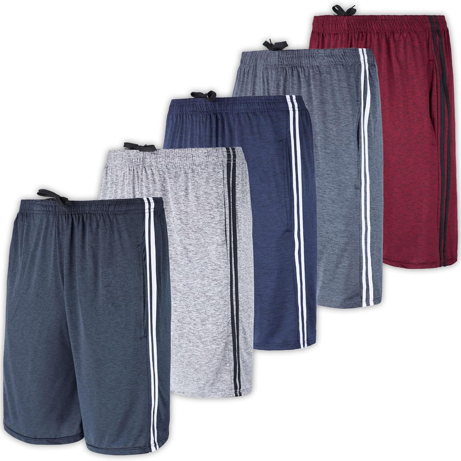 Real Essentials 5 Pack: Men'S Dry-Fit Sweat Resistant Active Athletic Performance Shorts