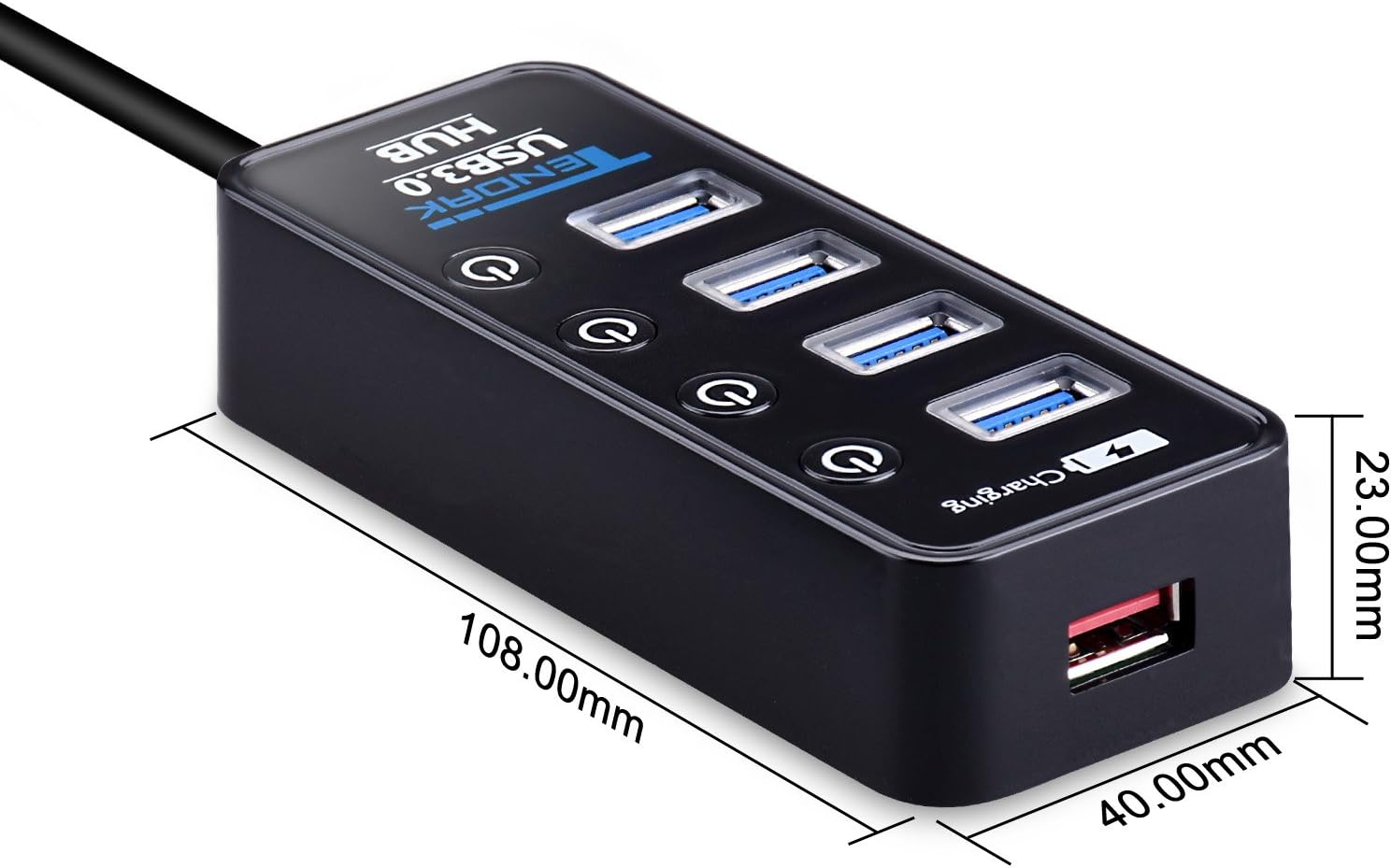 Tendak USB 3.0 Hub with 4 USB 3.0 Data Ports + 1 USB Smart Charging Port and Power Supply Adapter with Individual On/Off Port Switches image number 3