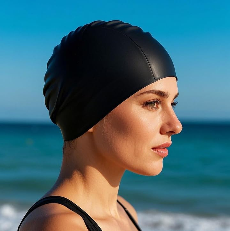 2 Pack Adult Swim Caps Soft Waterproof Silicone Swimming Hat for Unisex Tennagers Comfortable Non-Slip Bathing Cap for Long and Short Hair image number 3