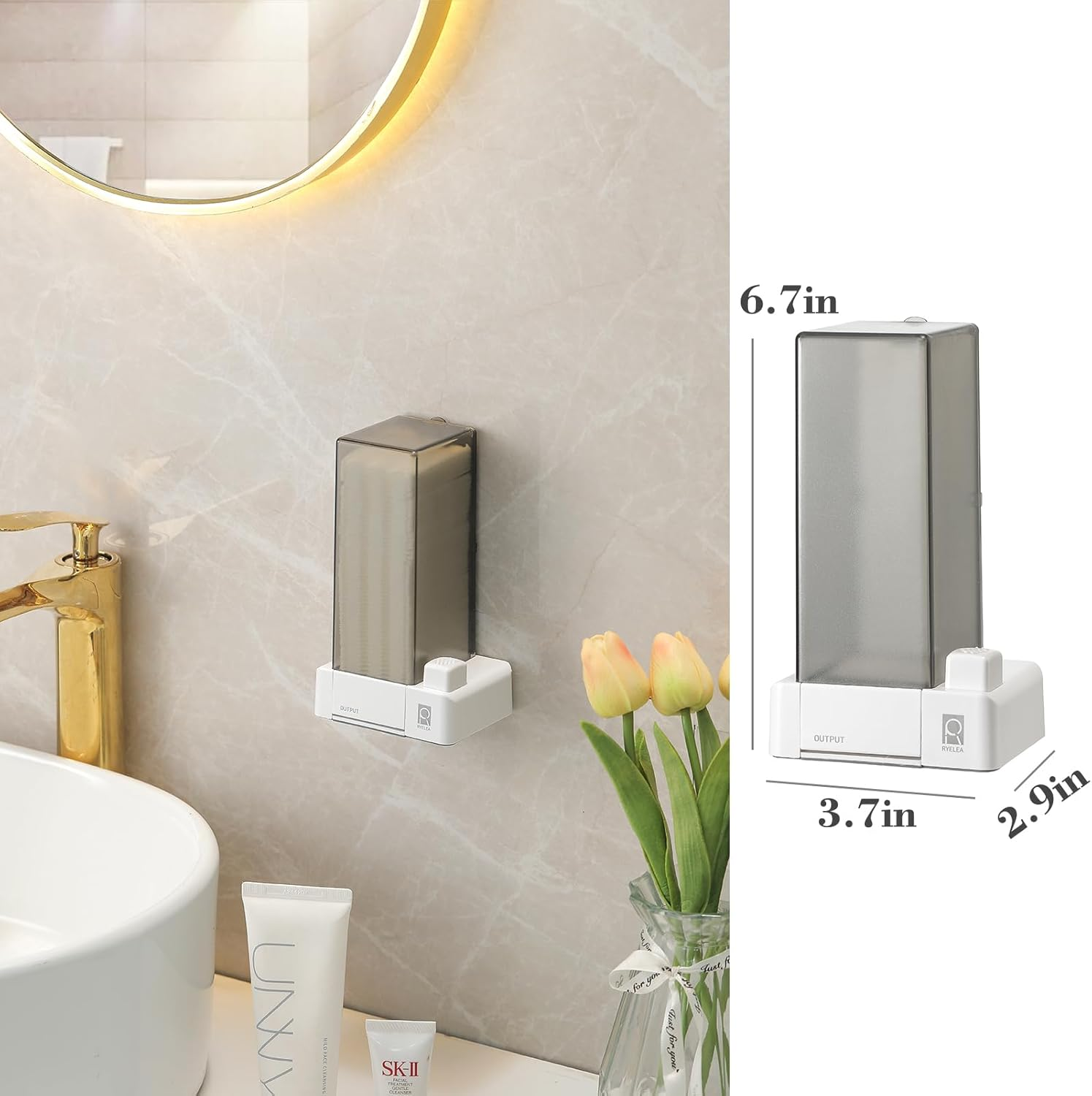 Cotton Pad Dispenser, Automatic Press Type Makeup Removal Cotton Holder, Optional Wall Hanging Use and Pick Up, Closed Design Dustproof Hygiene (Grey) image number 4