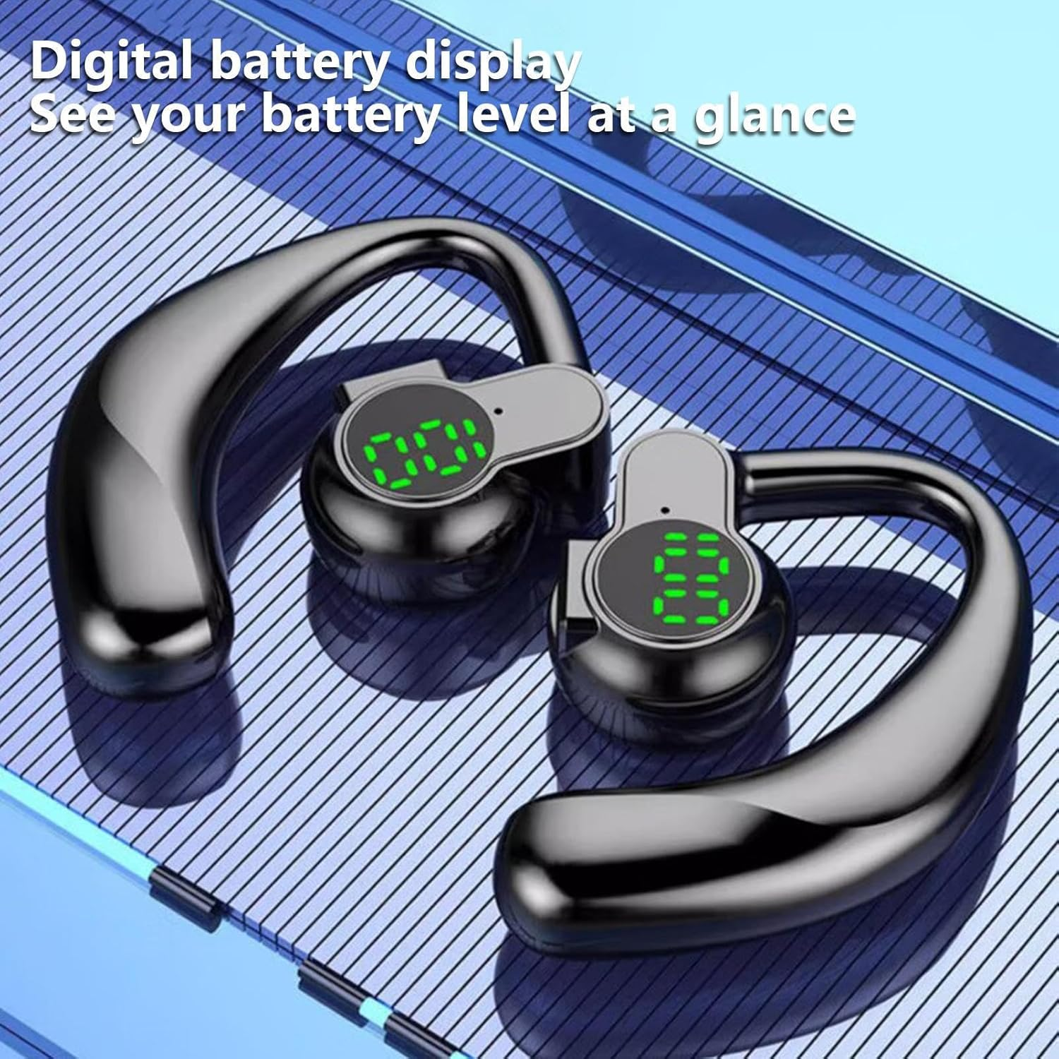 Over Ear Earbuds | Gym Headphones - Digital Display Earphones with Enhanced Bass for Swimming Phone Calls Music Play Game Home Gym image number 2