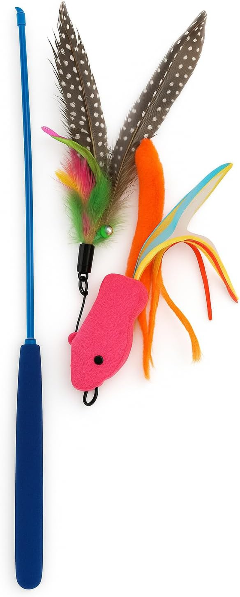 Aim&eacute; Kawaii Retractable Cat Toy Fishing Rod - Cat Game - Colorful, Crisp and Fun - Stimulates Movement and Noise - with Interchangeable Lures and Telescopic Handle image number 1