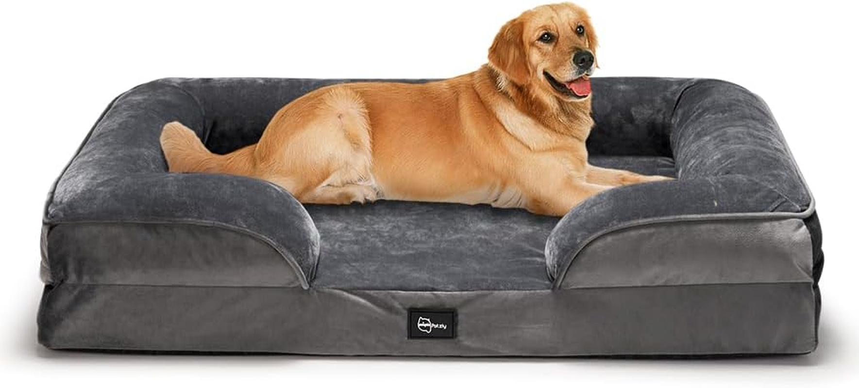 Petzly Dog Bed with Sides, Orthopedic Dog Sofa Bed for Extra Large Dogs, Ultra Cozy Pet Bed with Egg-Crate Foam, Removable Washable Cover, Grey, Xl(106X81X18Cm)