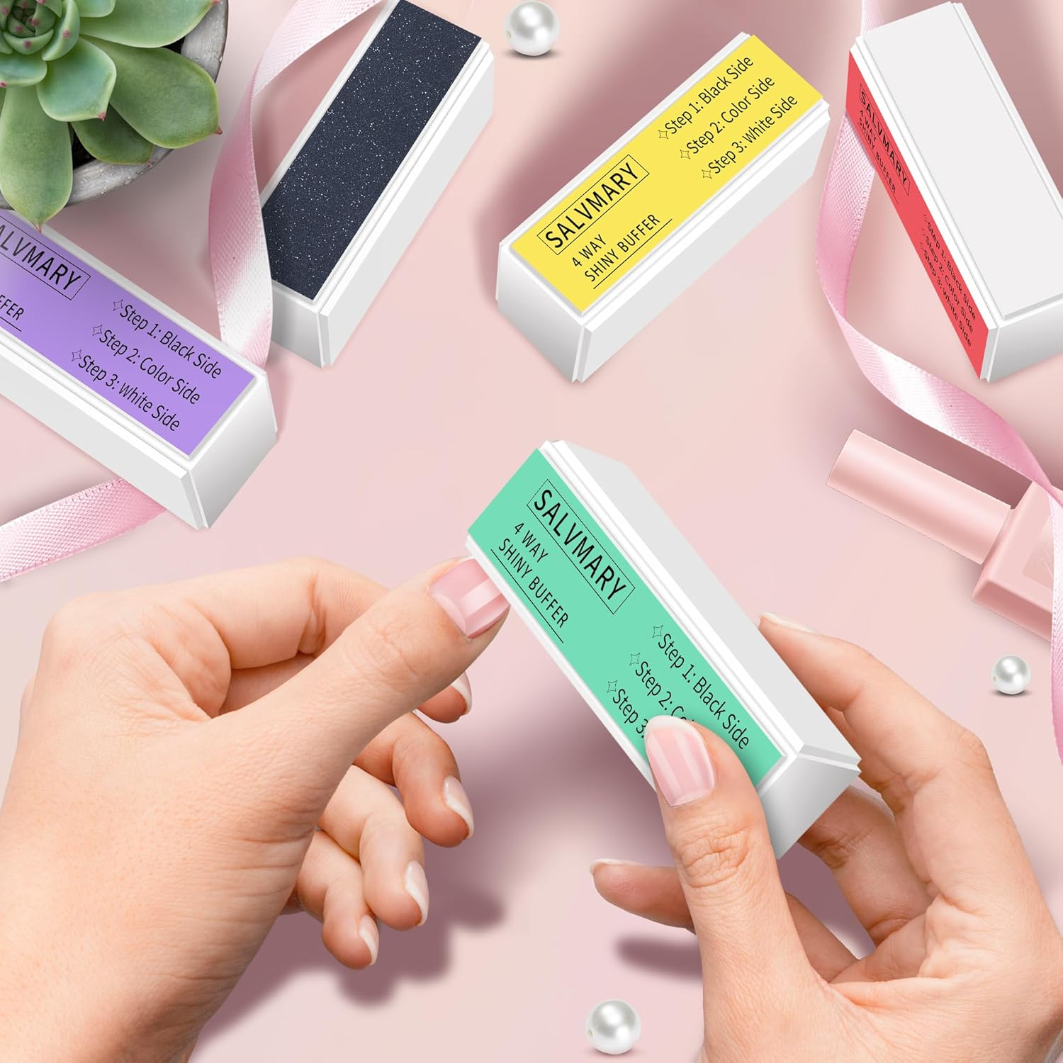 SALVMARY Nail Buffer and Shine Kit - 4 Way Shiny Buffer Nail Shiner Polisher - 4Pcs EVA Sponge Material - Black, Color - 3.54 X 1.18 X 1.18 Inches image number 1