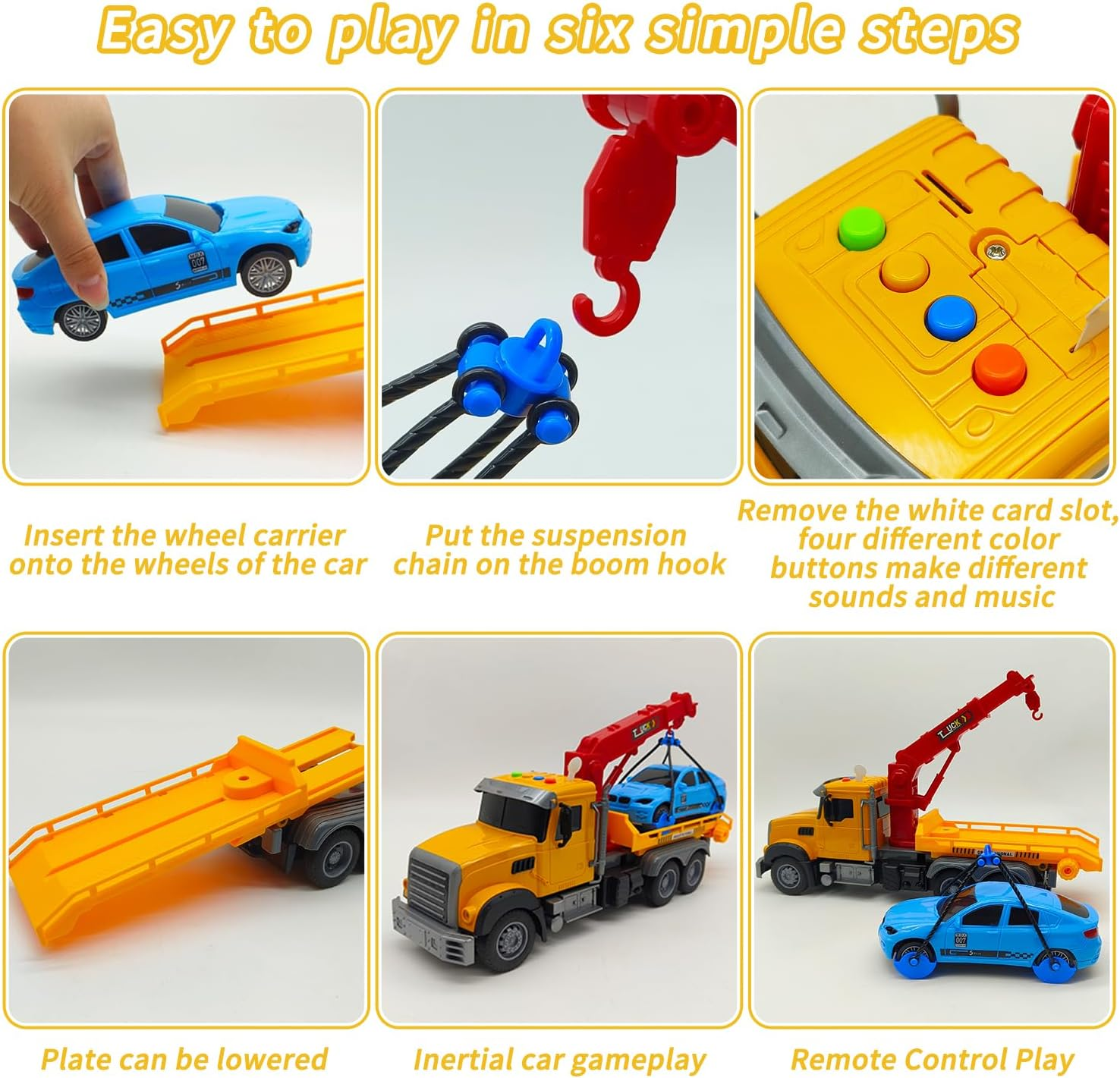 Yiwsnust Remote Control Tow Truck Toy &ndash; 2.4Ghz RC Tow Truck with Racing Car, 4 Channel Transport Crane Truck with Lights, Sounds, 28PCS Traffic Signs, 2 Batteries, RC Truck Kids Toys for 6 7 8 Boys image number 6