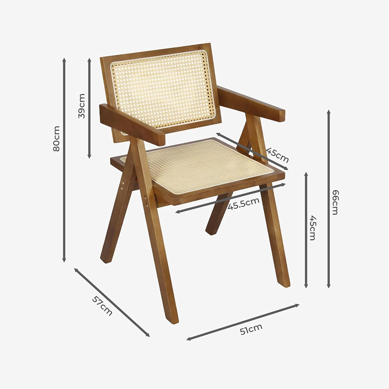 LEVEDE Dining Chairs Solid Wood, Wicker Chairs with Breathable Rattan Mesh Seat, Casual Reading Seat, Home Furniture for Dining Room, Living Room, Courtyard, Cafe, Camping (Walnut Brown) - Black image number 3