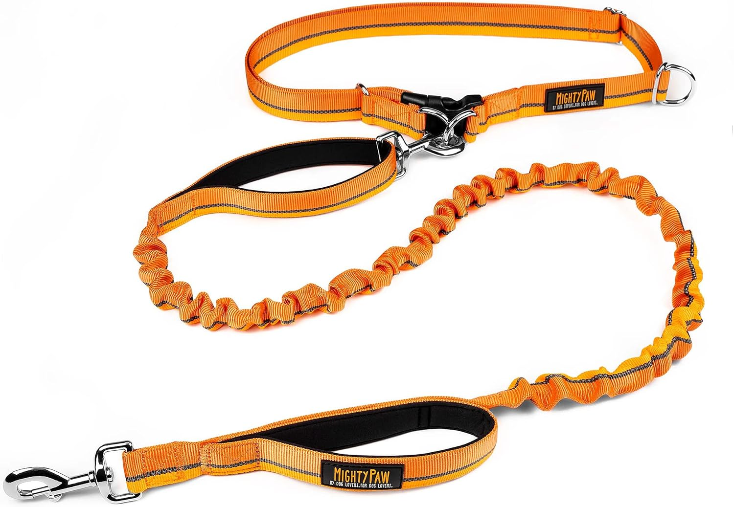 Mighty Paw Hands Free Bungee Leash 2.0 | 4&rsquo; Dog Lead W/Dual Padded Traffic Handles for Running, Hiking & Jogging. Wearable Belt (27-48&rdquo; Waistband) W/ 2 Attachment Loops. Pets up to 150Lb (Green)