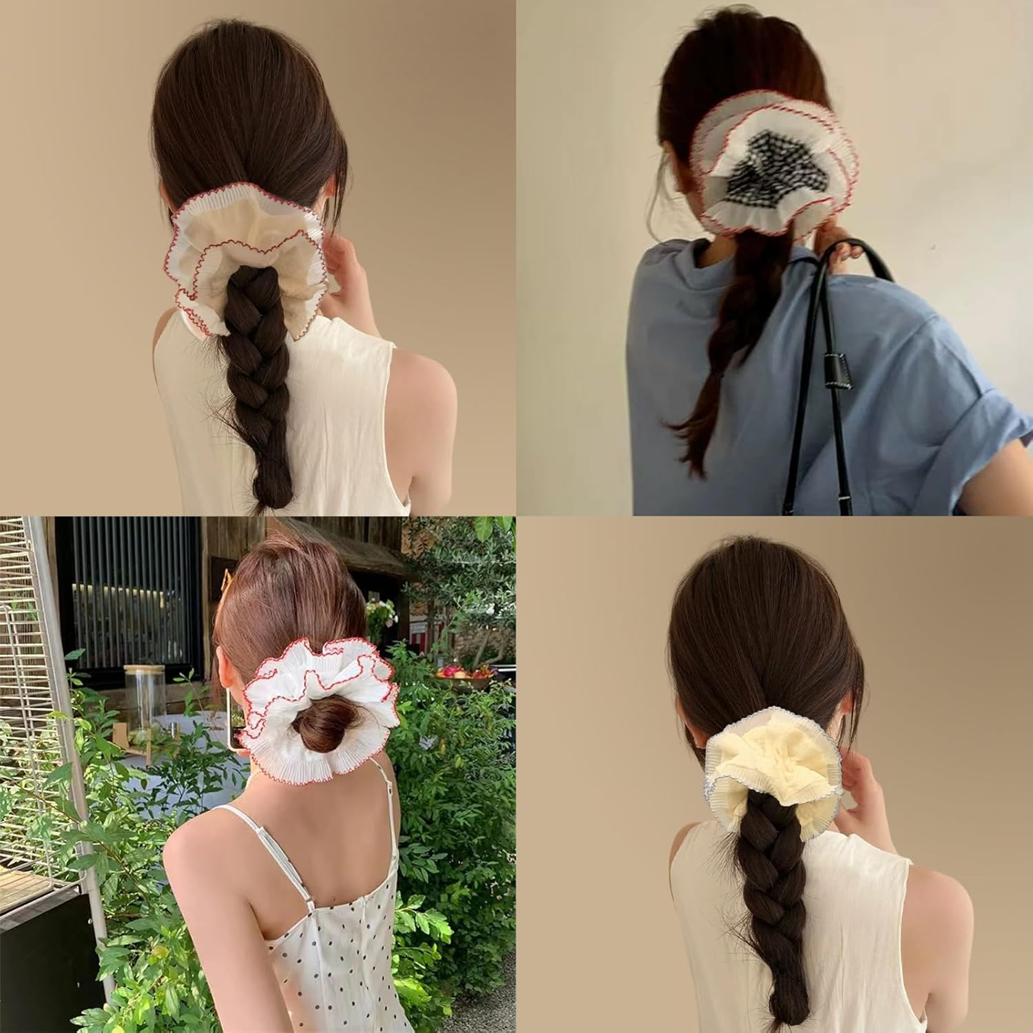 HTTDSLF Pack of 5 Elastic Hair Ties, Scrunchies for Women, Large Elastic Hair Bands, Lace, Suitable for Women and Girls, Silk Scrunchies Gift