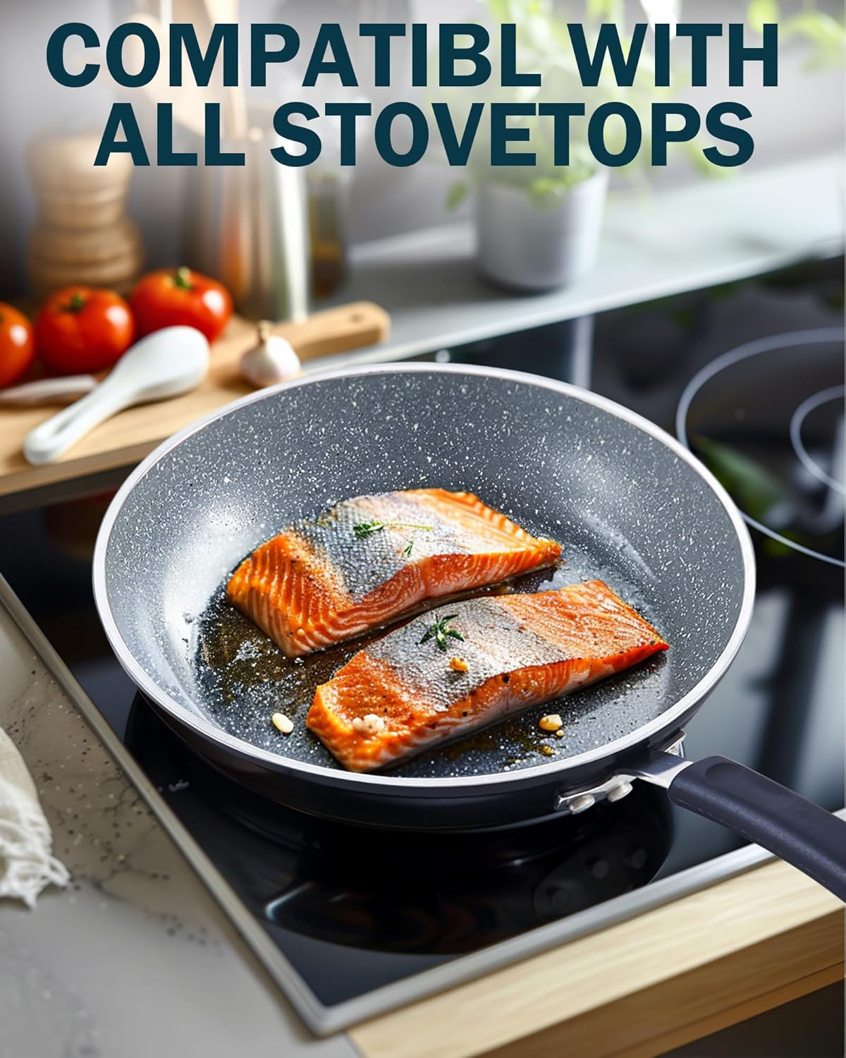 Cook N Home Professional Marble Fry Pan Nonstick, 8"/10" 12", Black image number 2