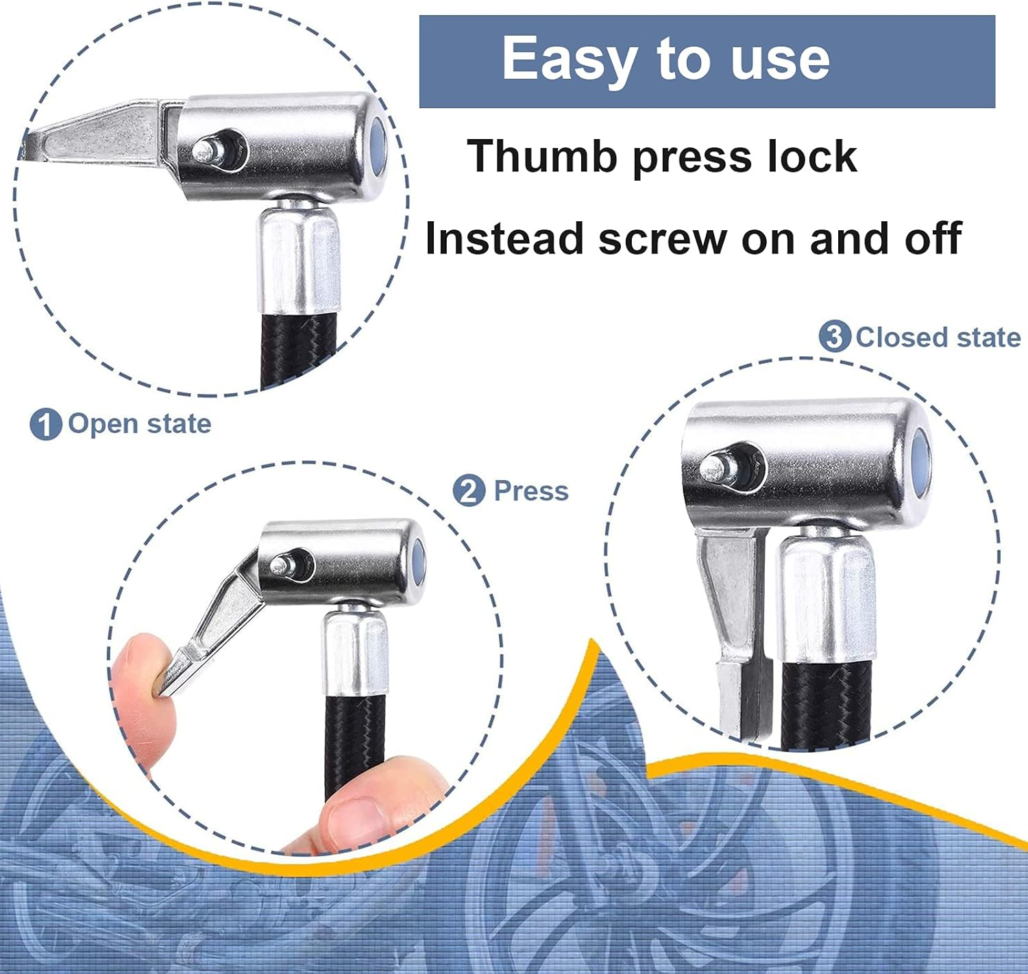 Flexible Tire Valve Extension Adapter, Inflator Hose Adapter, Locking Air Chuck Quick Connect and Release, Pressure Adjustable Tire Inflator Pump Hose Adapter for Car Motorcycle Bike,1Pc image number 5