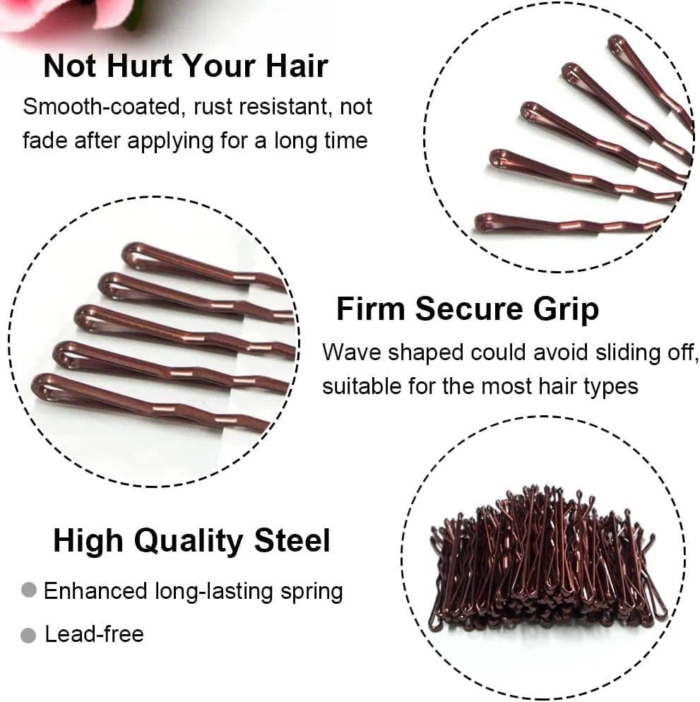 Mini Bobby Pins with Cute Case for Women, 200 Pack Small Hair Pins for Styling and Buns, Rust Resistant and Non-Slip Grip,(Brown) - Tisuff