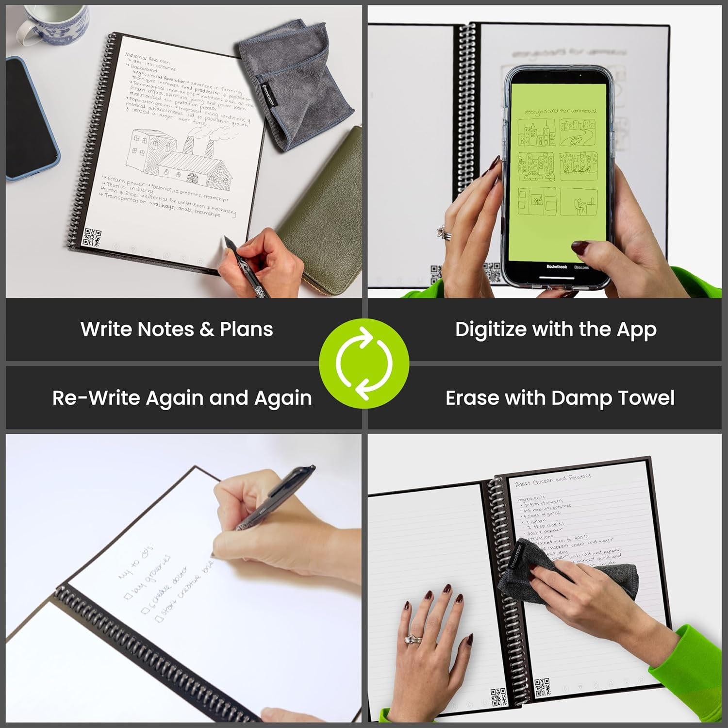 Rocketbook Core Reusable Smart Notebook | Innovative, Eco-Friendly, Digitally Connected Notebook with Cloud Sharing Capabilities | Lined, 6" X 8.8", 36 Pg, Infinity Black image number 7