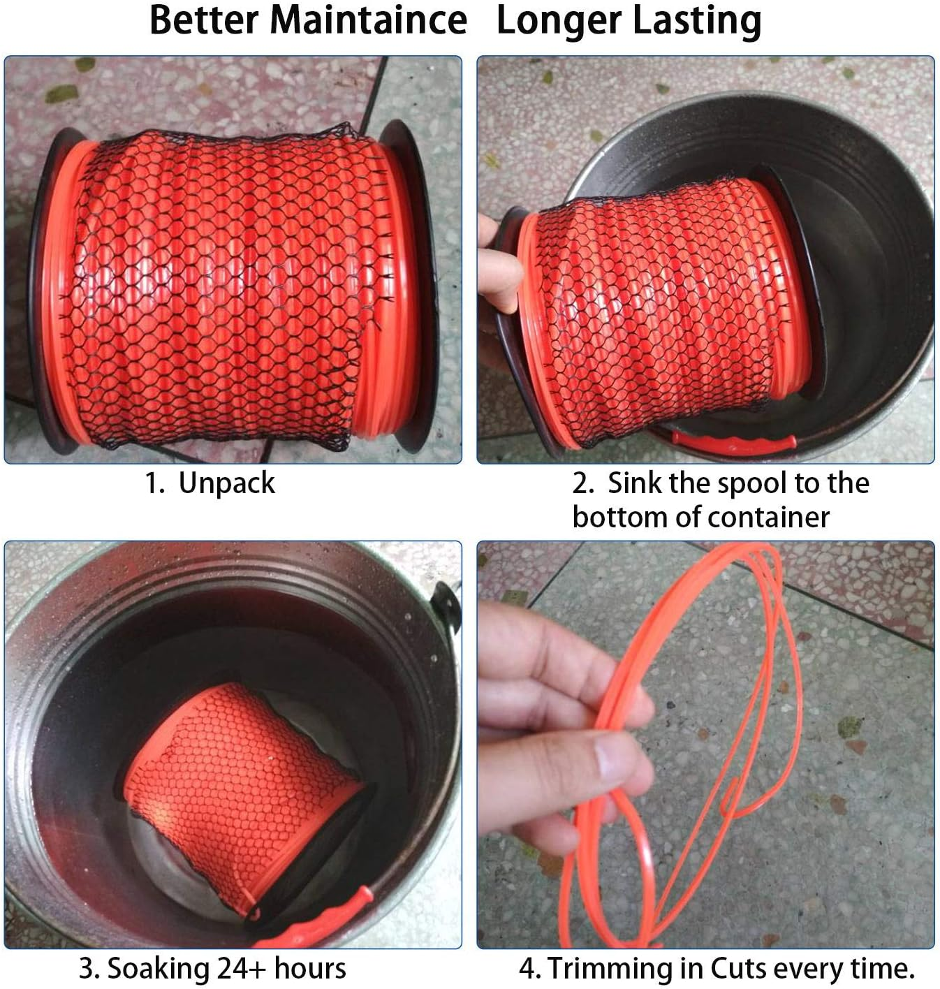 Anleolife 5-Pound Commercial Square .105-Inch-By-1038-Ft String Trimmer Line in Spool,With Bonus Line Cutter, Orange image number 4