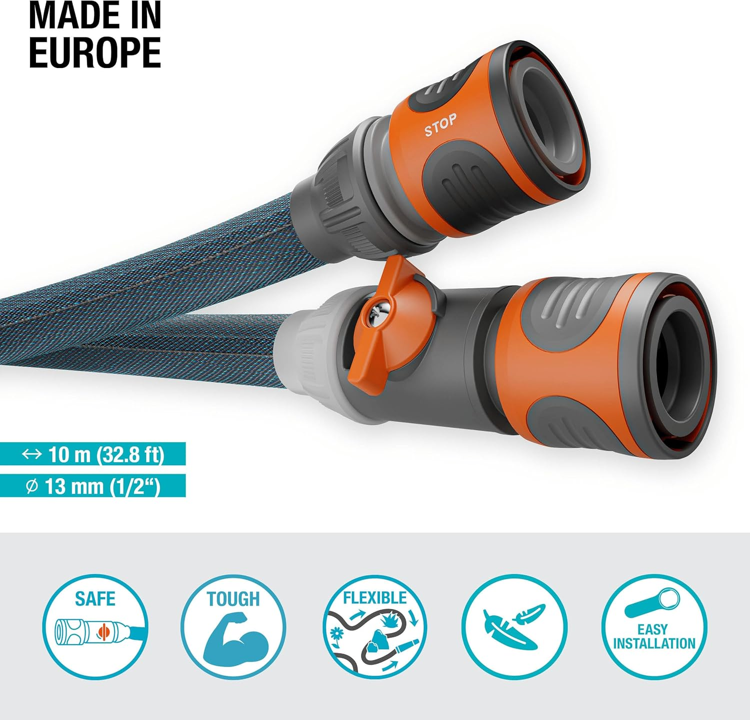 Gardena Liano Xtreme 1/2 Inch, 10M + Indoor Adapter: Extremely Robust Textile Garden Hose, for Indoor Water Taps, with PVC Inner Tube, Lightweight, Weather-Resistant (18490-20) image number 6